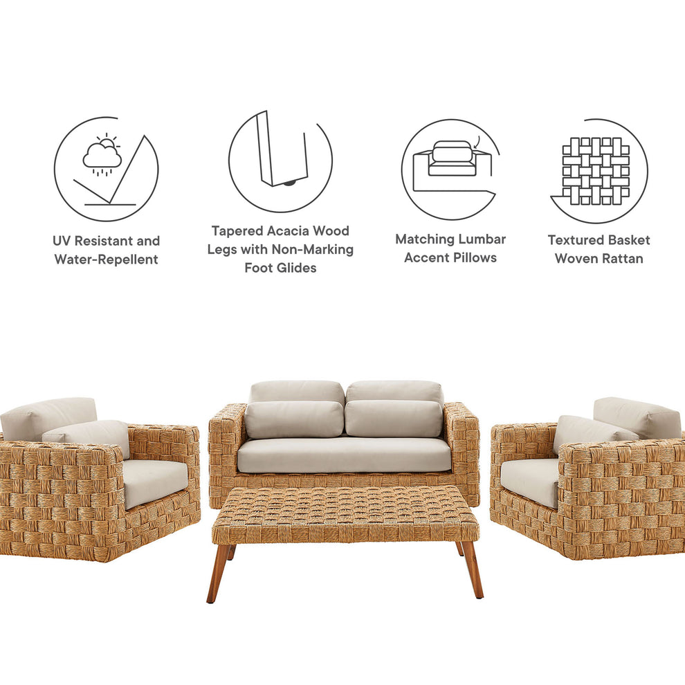 Thames 4-Piece Outdoor Patio Wicker Outdoor Patio Rattan Furniture Set by Modway | Sofa Set | Modishstore - 4