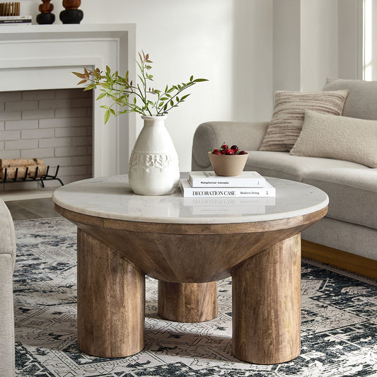 Ellison 33" Round Wood Coffee Table With Marble Top by Modway | Coffee Tables | Modishstore - 1