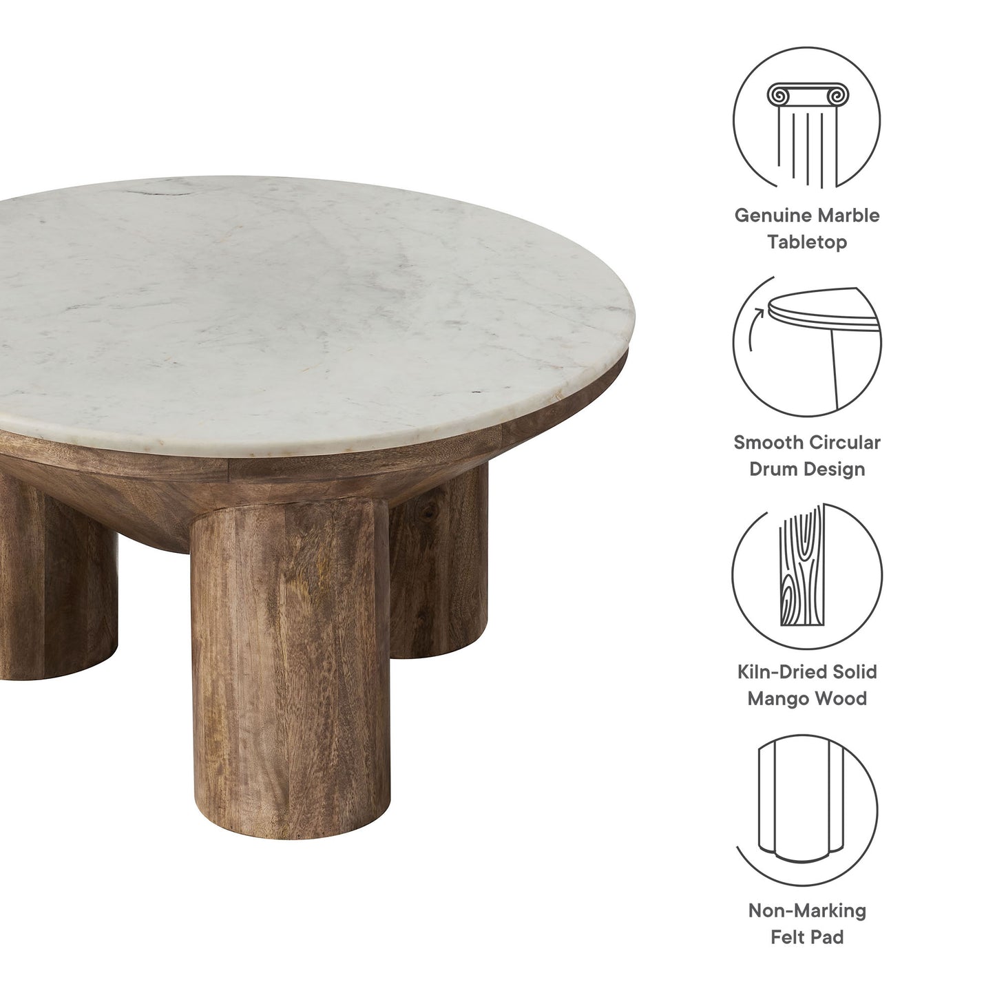 Ellison 33" Round Wood Coffee Table With Marble Top by Modway | Coffee Tables | Modishstore - 7