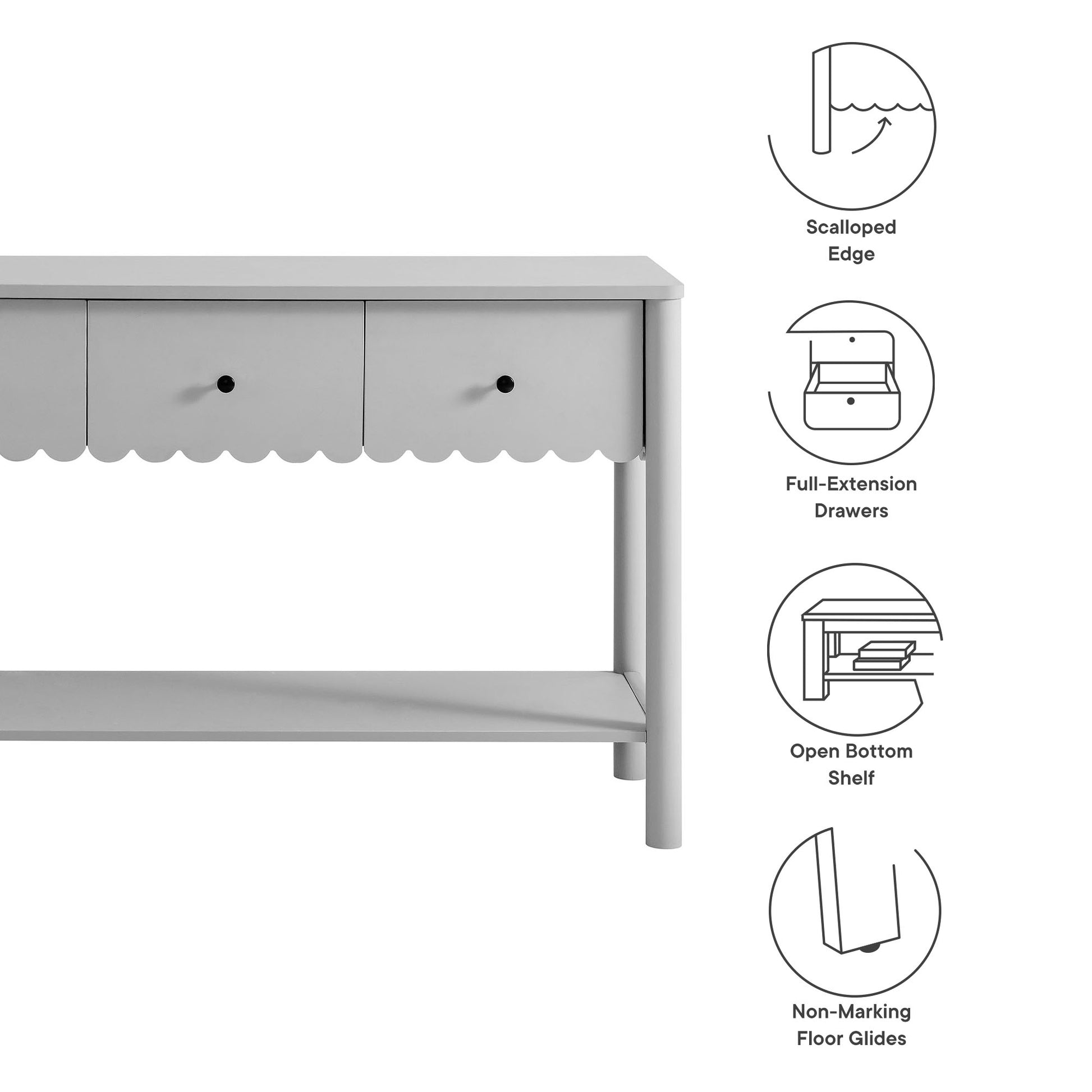 Emmeline 3-Drawer Scalloped Console Table by Modway | Console Tables | Modishstore - 7