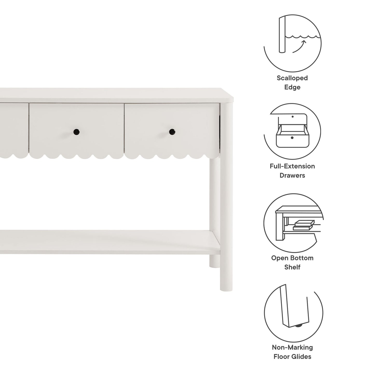 Emmeline 3-Drawer Scalloped Console Table by Modway | Console Tables | Modishstore - 23