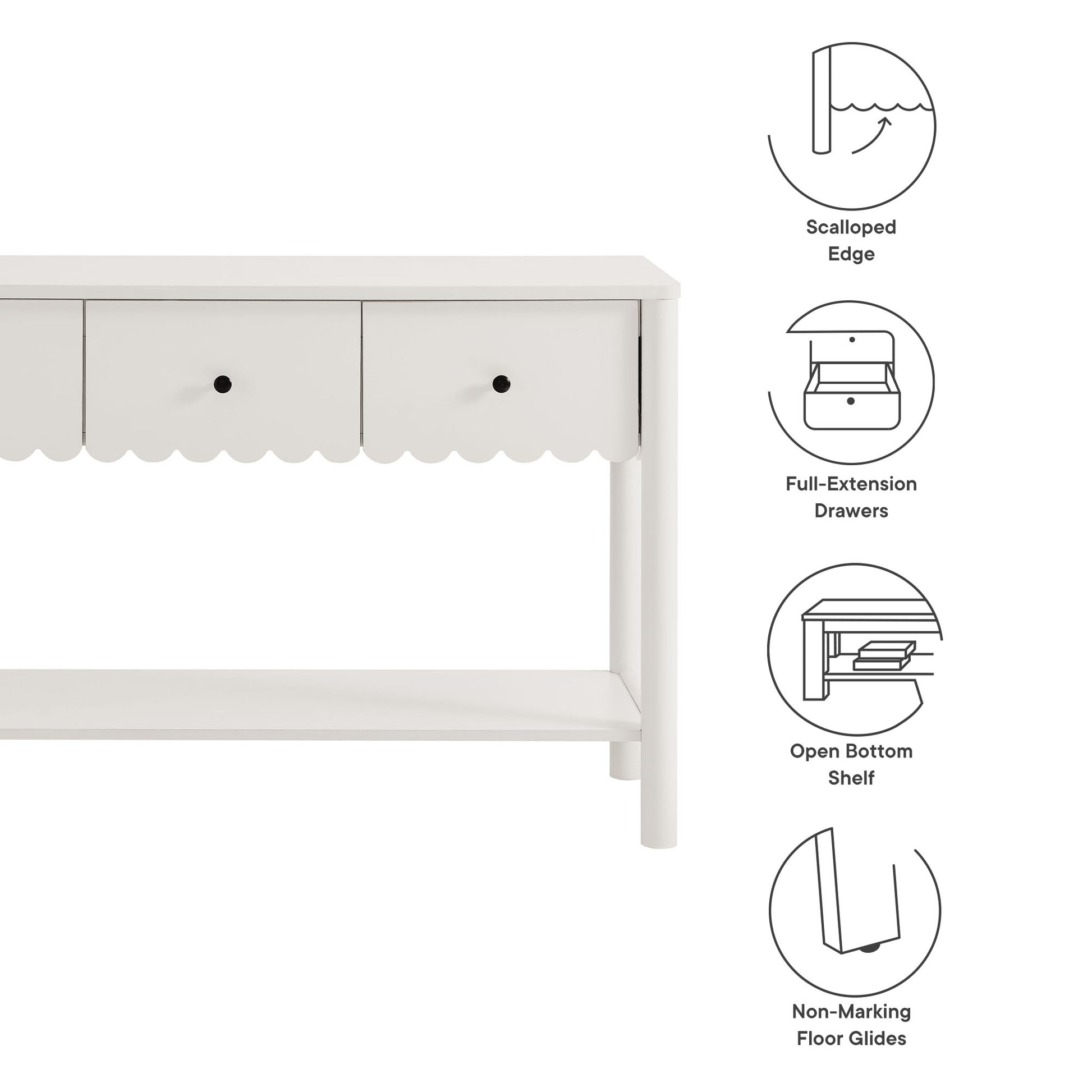 Emmeline 3-Drawer Scalloped Console Table by Modway | Console Tables | Modishstore - 23