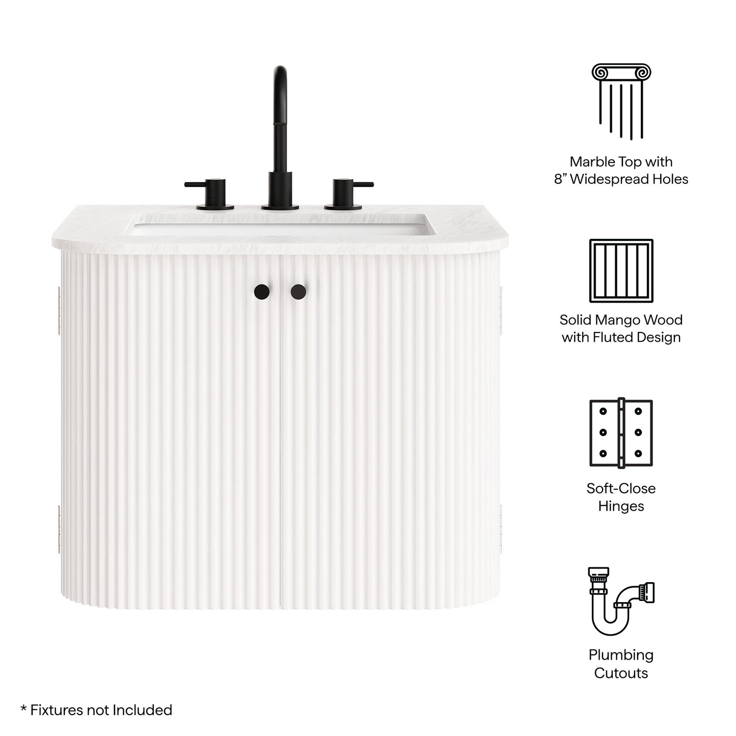 Zia 24" Wall-Mount Bathroom Vanity with Marble Sink by Modway | Bathroom Accessories | Modishstore - 10