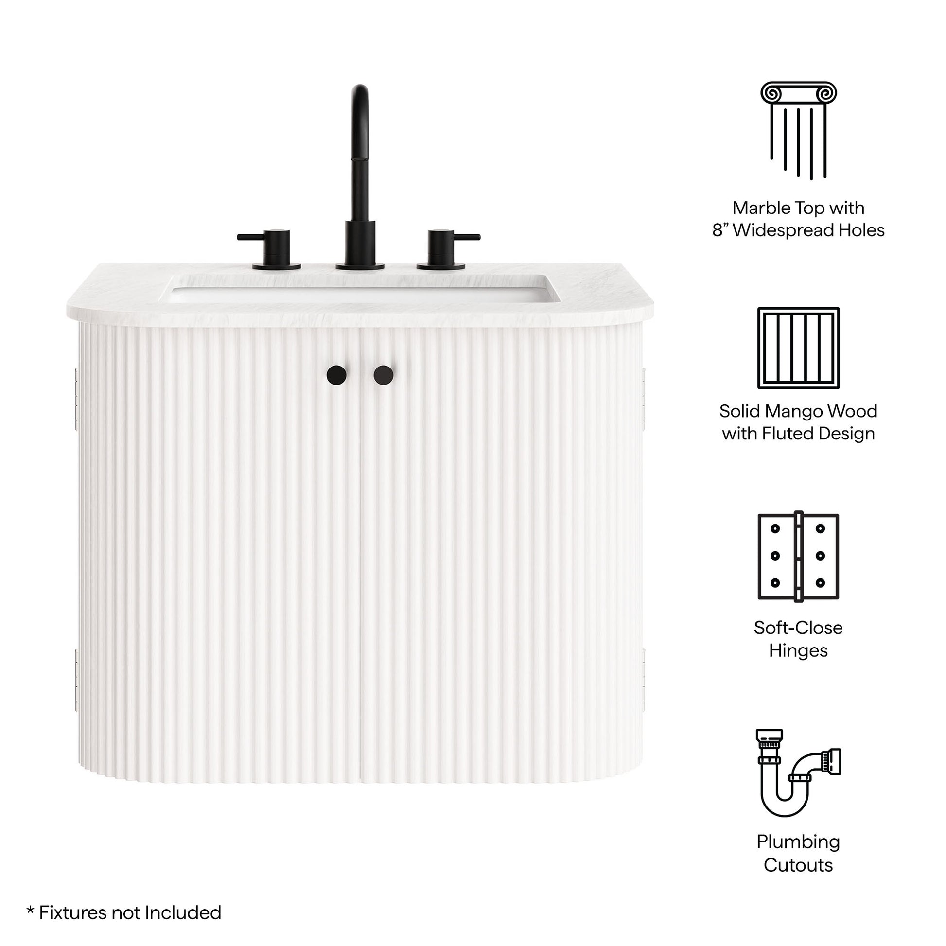 Zia 24" Wall-Mount Bathroom Vanity with Marble Sink by Modway | Bathroom Accessories | Modishstore - 10