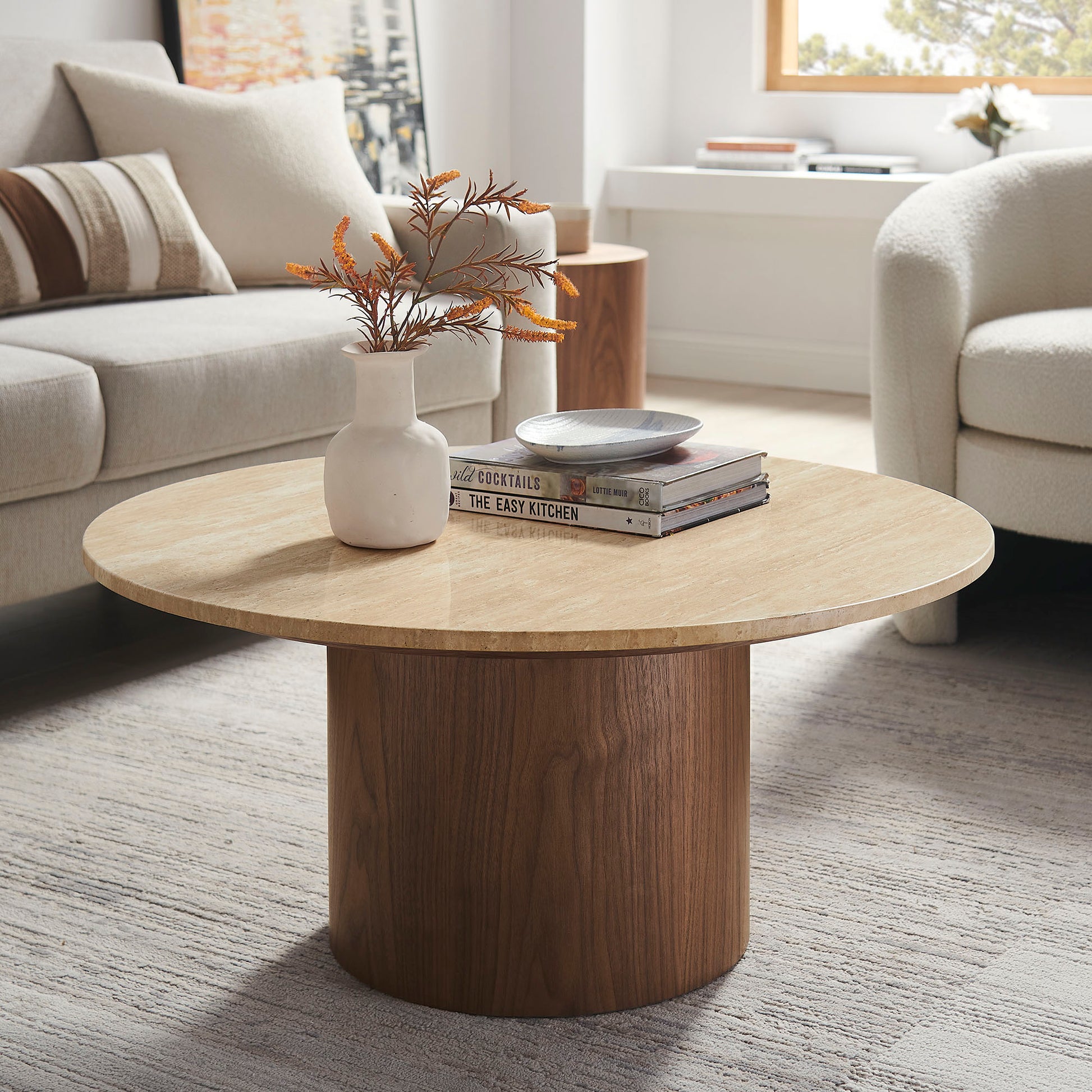 Kioni Round Travertine Coffee Table by Modway | Coffee Tables | Modishstore - 1