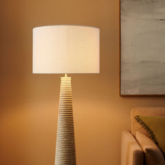 Saylor Carved Ribbed Wood Floor Lamp With Drum Shade by Modway