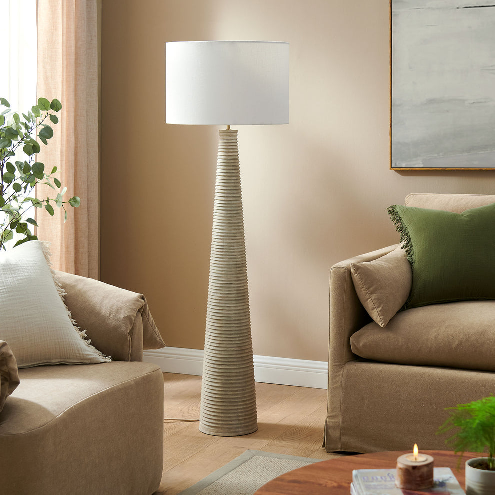 Saylor Carved Ribbed Wood Floor Lamp With Drum Shade by Modway | Floor Lamps | Modishstore - 8