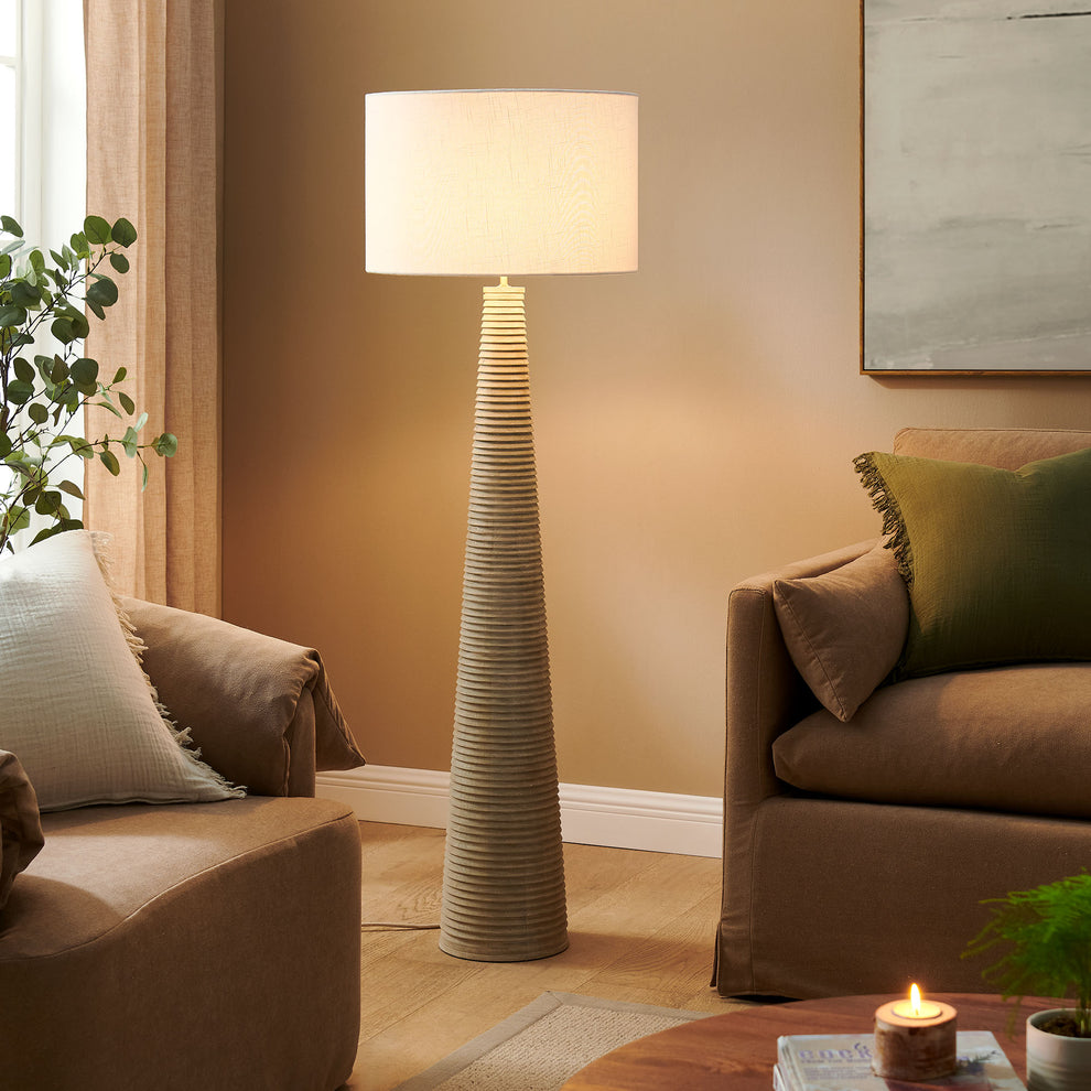 Saylor Carved Ribbed Wood Floor Lamp With Drum Shade by Modway | Floor Lamps | Modishstore - 9