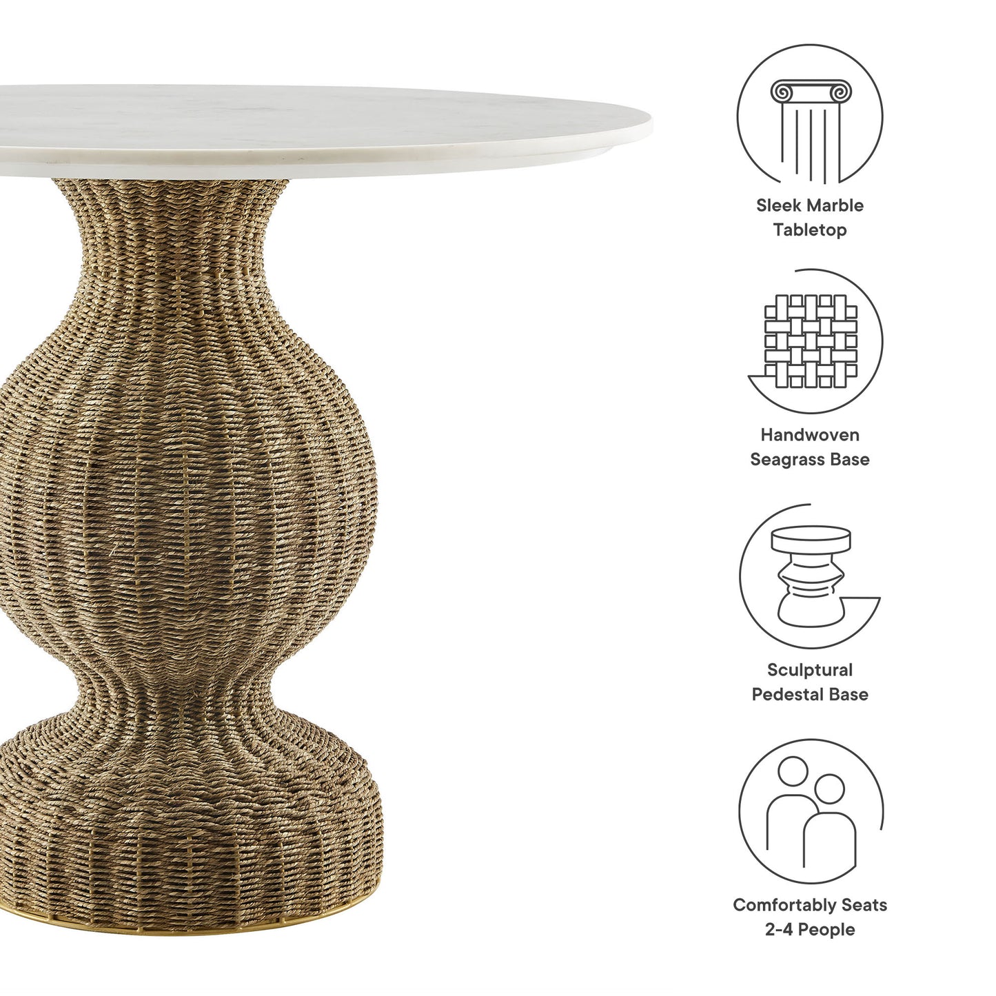 Zale 36" Marble and Seagrass Dining Table by Modway | Dining Tables | Modishstore - 9