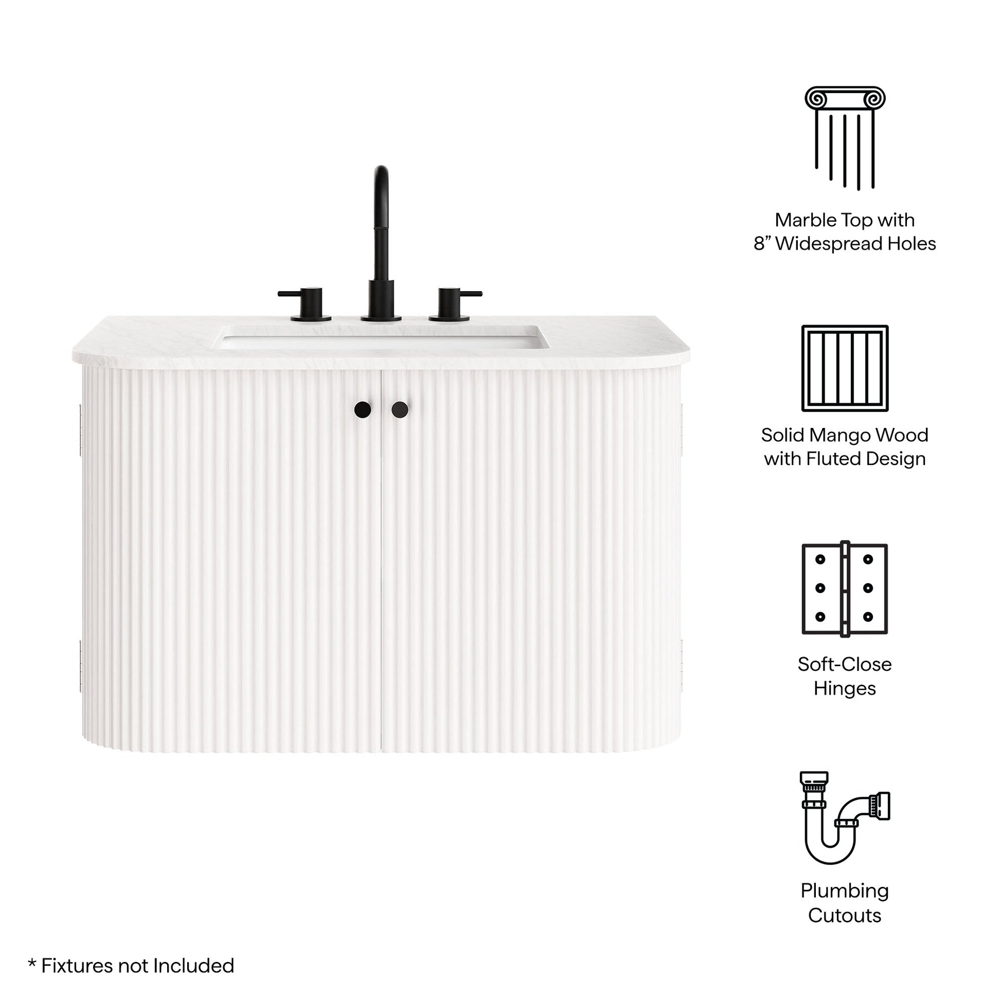 Zia 30" Wall-Mount Bathroom Vanity with Marble Sink by Modway | Bathroom Accessories | Modishstore - 10