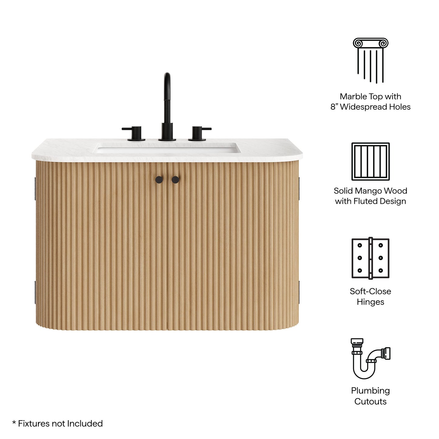 Zia 30" Wall-Mount Bathroom Vanity with Marble Sink by Modway | Bathroom Accessories | Modishstore - 21