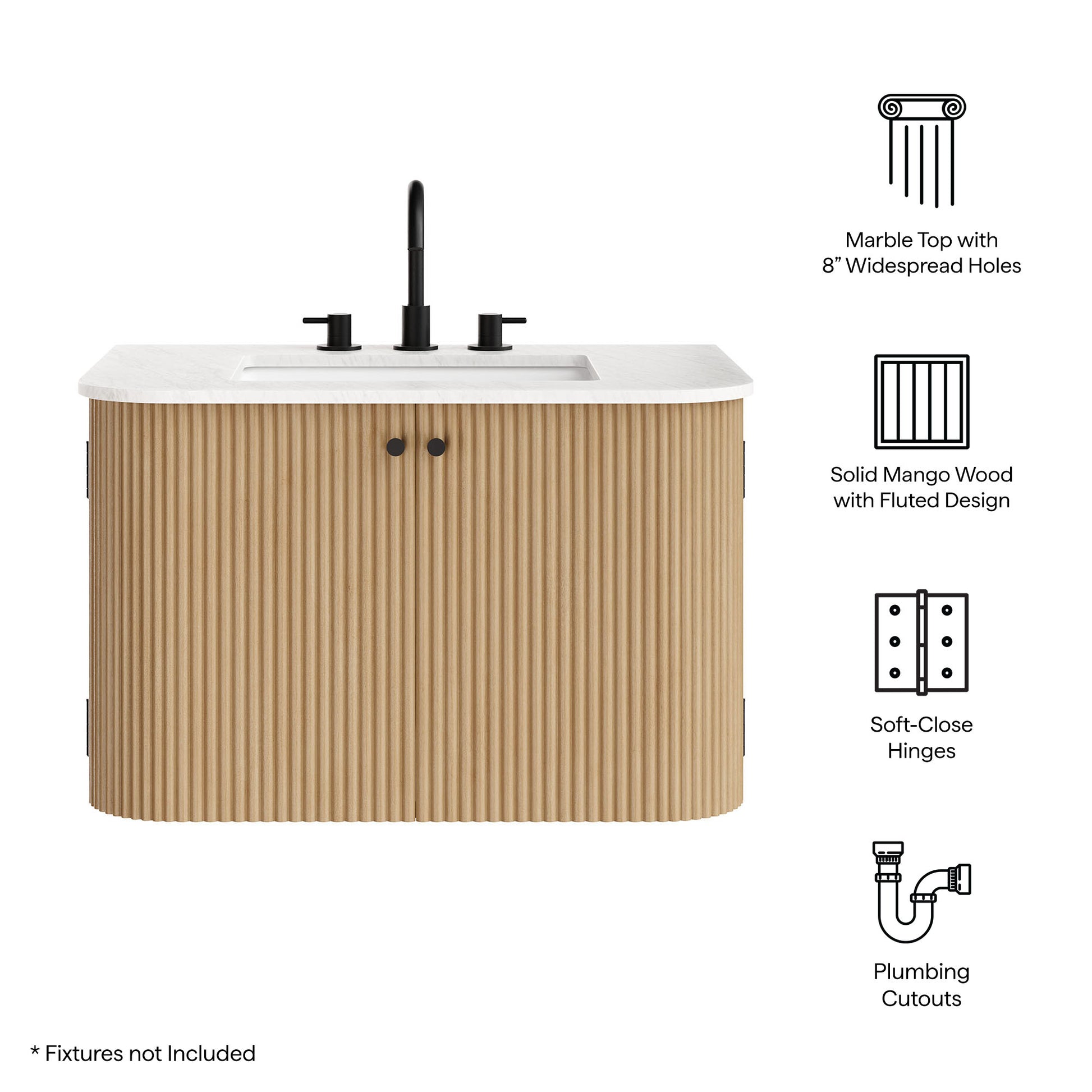 Zia 30" Wall-Mount Bathroom Vanity with Marble Sink by Modway | Bathroom Accessories | Modishstore - 21