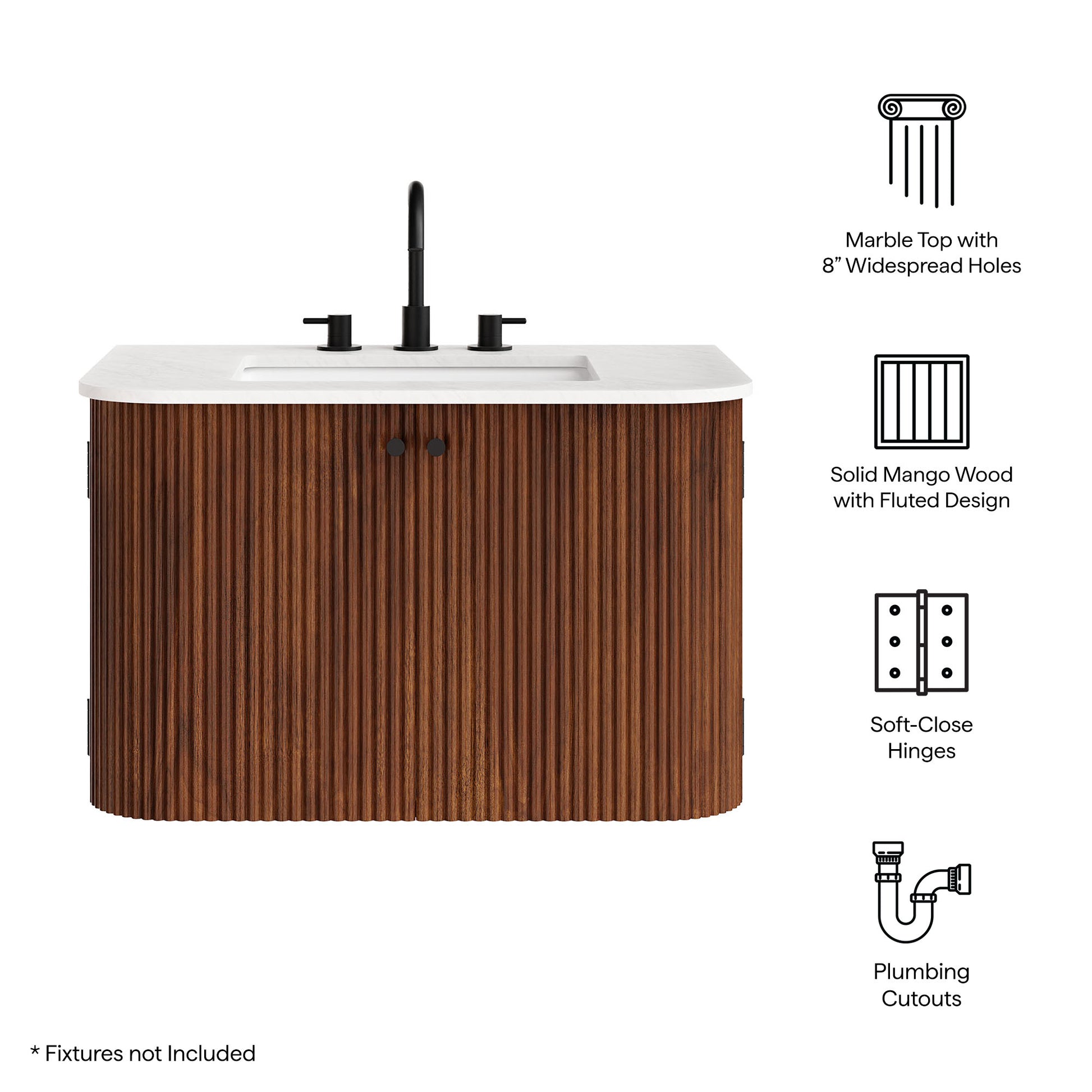 Zia 30" Wall-Mount Bathroom Vanity with Marble Sink by Modway | Bathroom Accessories | Modishstore - 32