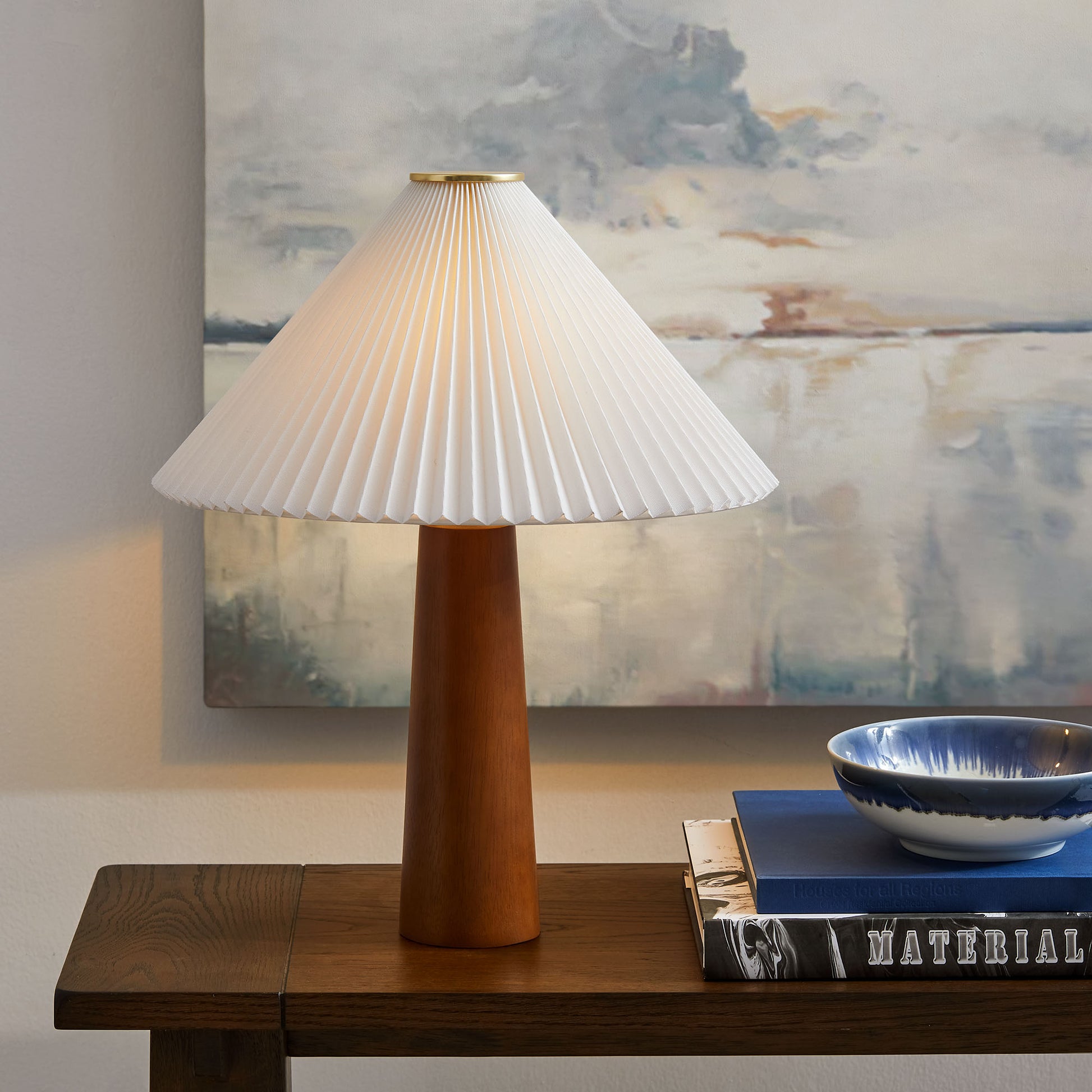 Jessica Wooden Base Table Lamp With Pleated Fabric Shade by Modway | Table Lamps | Modishstore - 1