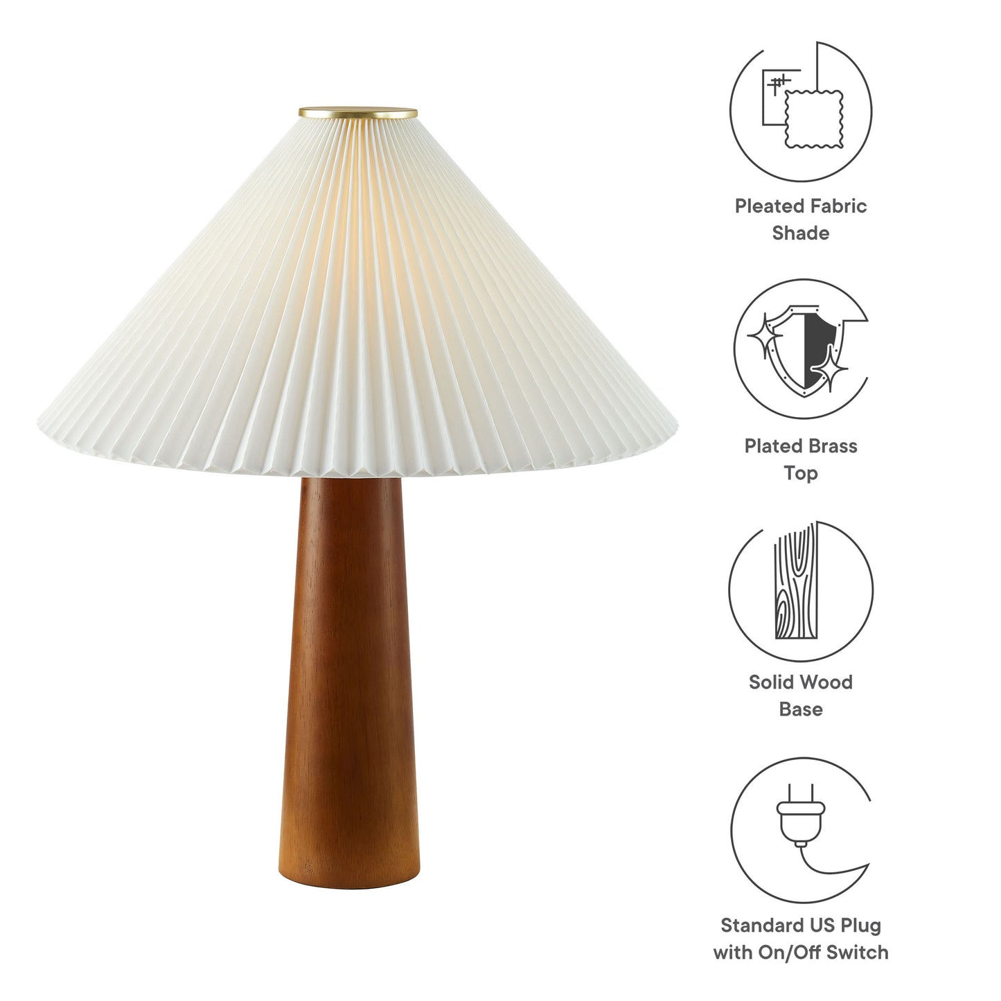 Jessica Wooden Base Table Lamp With Pleated Fabric Shade by Modway | Table Lamps | Modishstore - 11