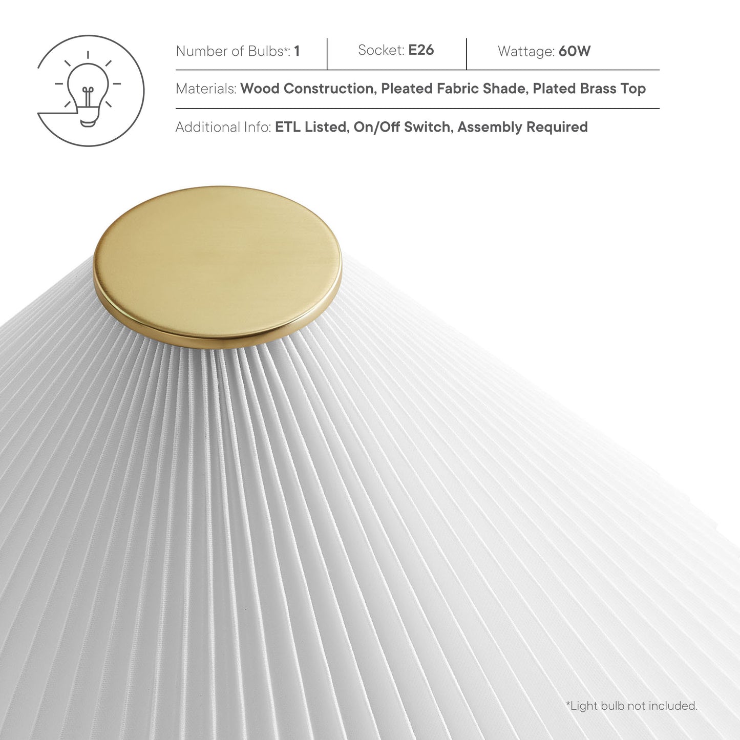 Jessica Wooden Base Table Lamp With Pleated Fabric Shade by Modway | Table Lamps | Modishstore - 12