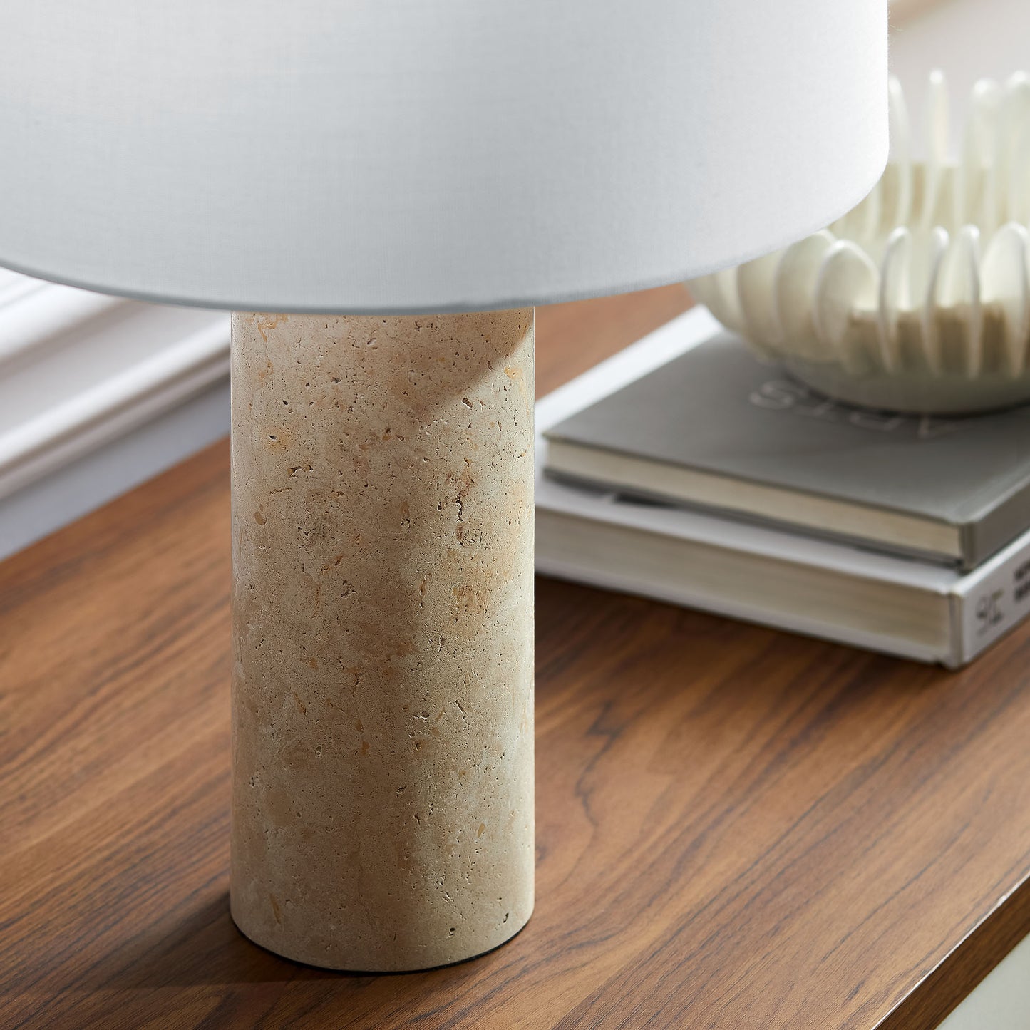 Zenith Travertine Table Lamp With Fabric Drum Shade by Modway | Table Lamps | Modishstore - 8