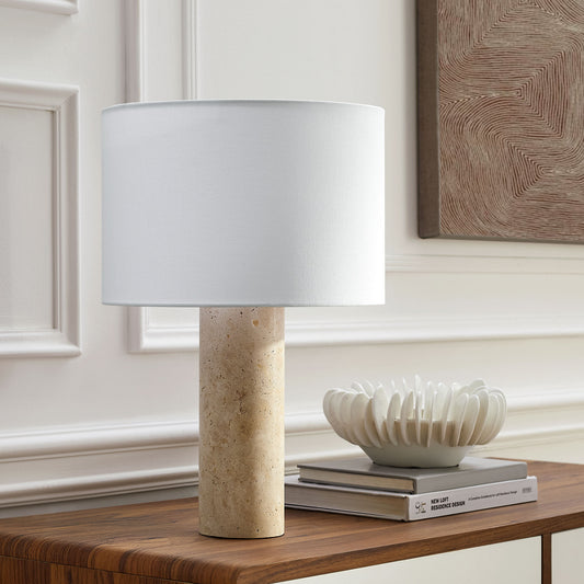 Zenith Travertine Table Lamp With Fabric Drum Shade by Modway | Table Lamps | Modishstore - 1