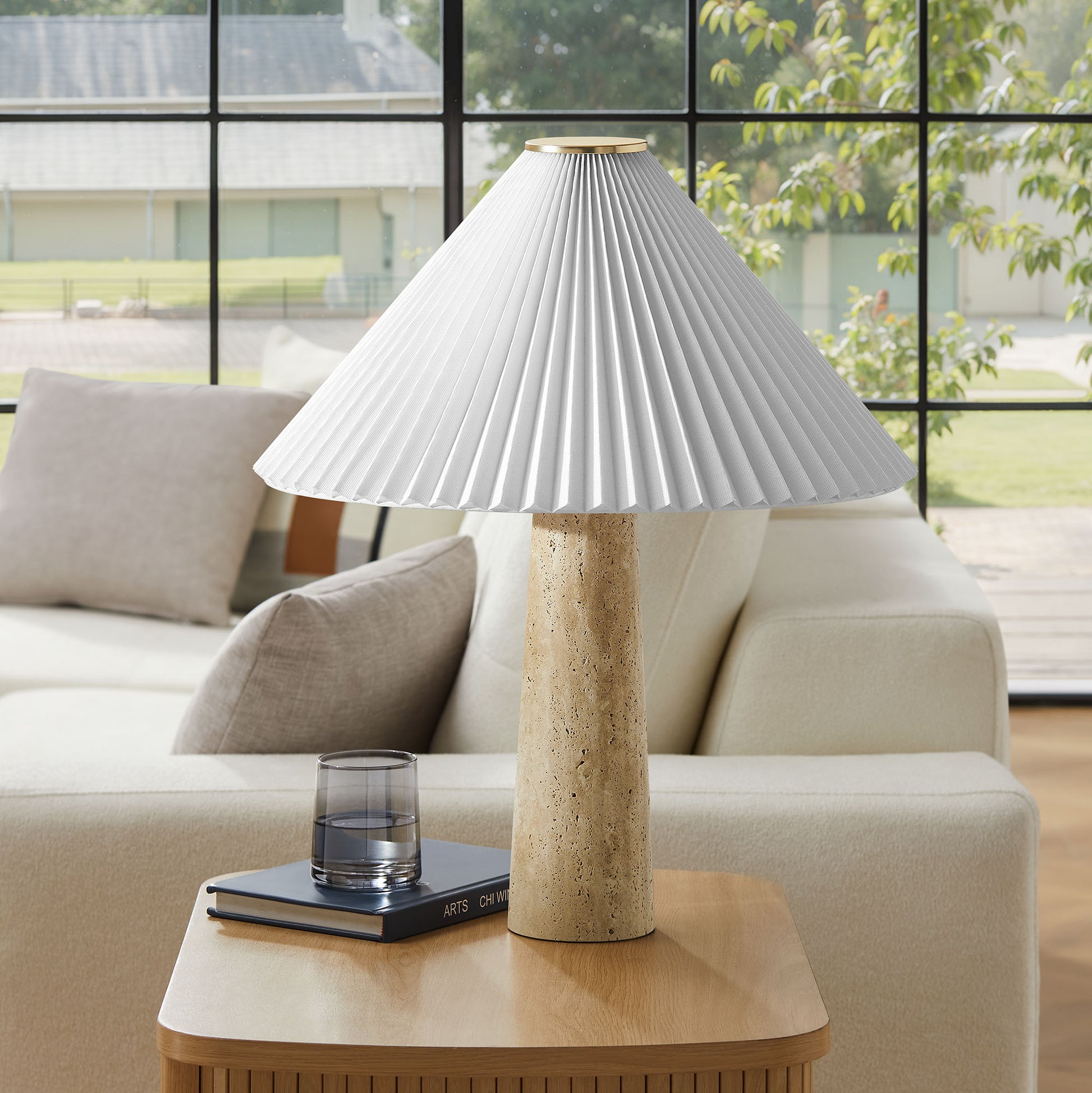 Cove Travertine Table Lamp With Pleated Shade by Modway | Table Lamps | Modishstore - 1