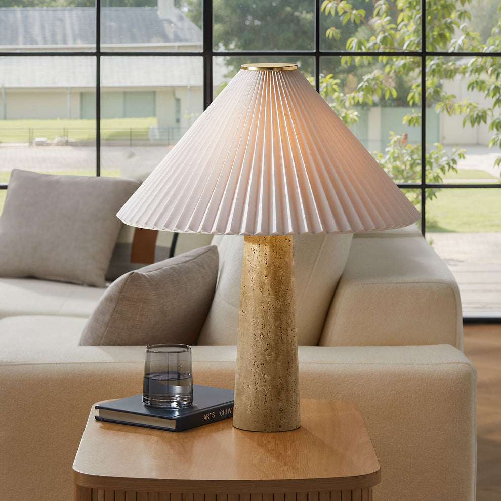 Cove Travertine Table Lamp With Pleated Shade by Modway | Table Lamps | Modishstore - 3