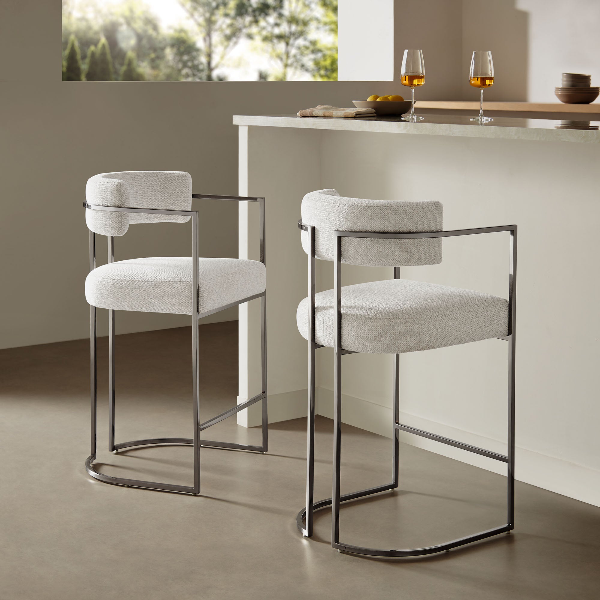 Huron Curved Back Fabric and Metal Counter Stool - Thumbnail 3