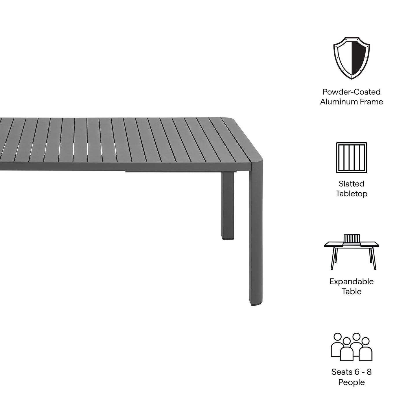 Tahoe Outdoor Patio Aluminum Extendable Dining Table by Modway | Outdoor Patio Daybed | Modishstore - 9