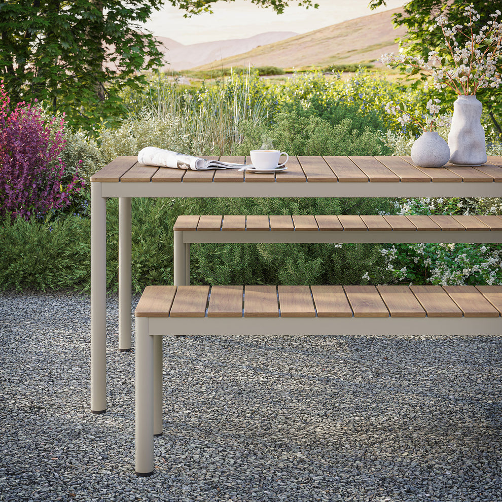 Finn Outdoor Patio Aluminum Faux Wood Dining Set with Benches by Modway | Outdoor Patio Daybed | Modishstore - 5