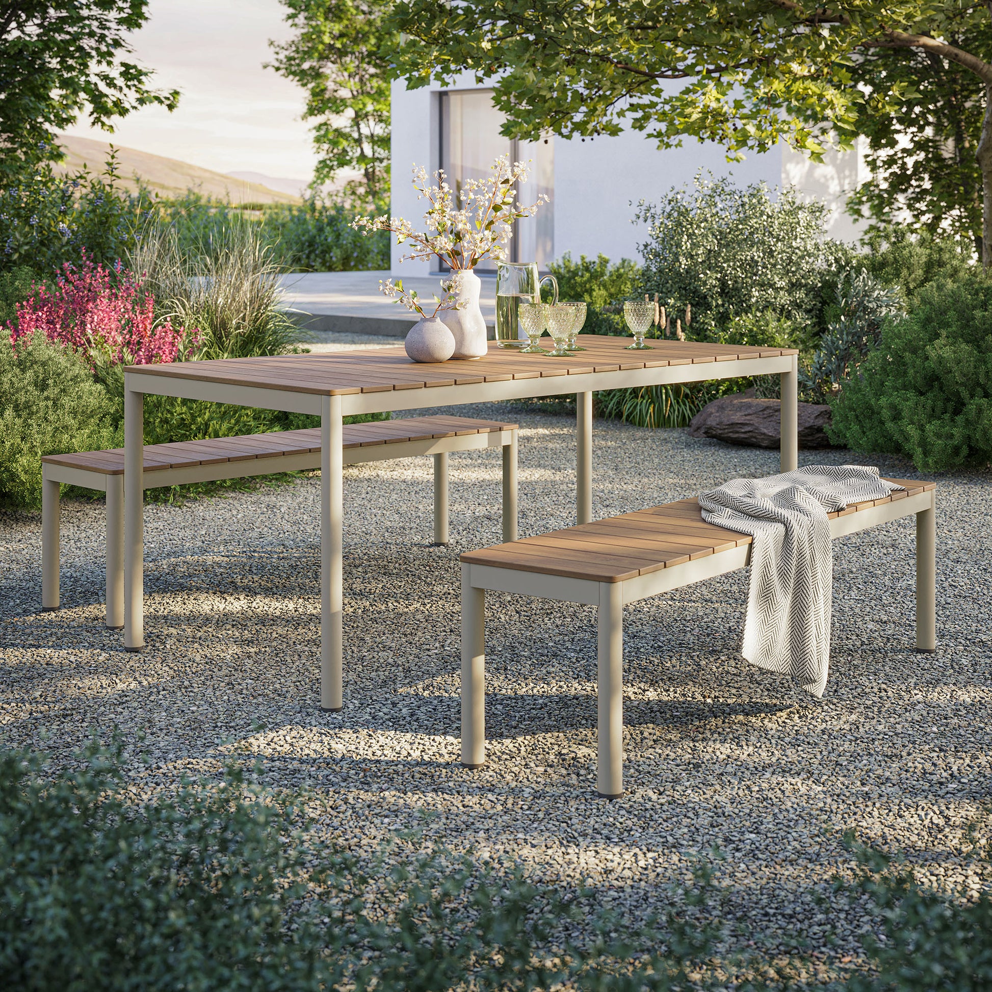 Finn Outdoor Patio Aluminum Faux Wood Dining Set with Benches by Modway | Outdoor Patio Daybed | Modishstore - 1