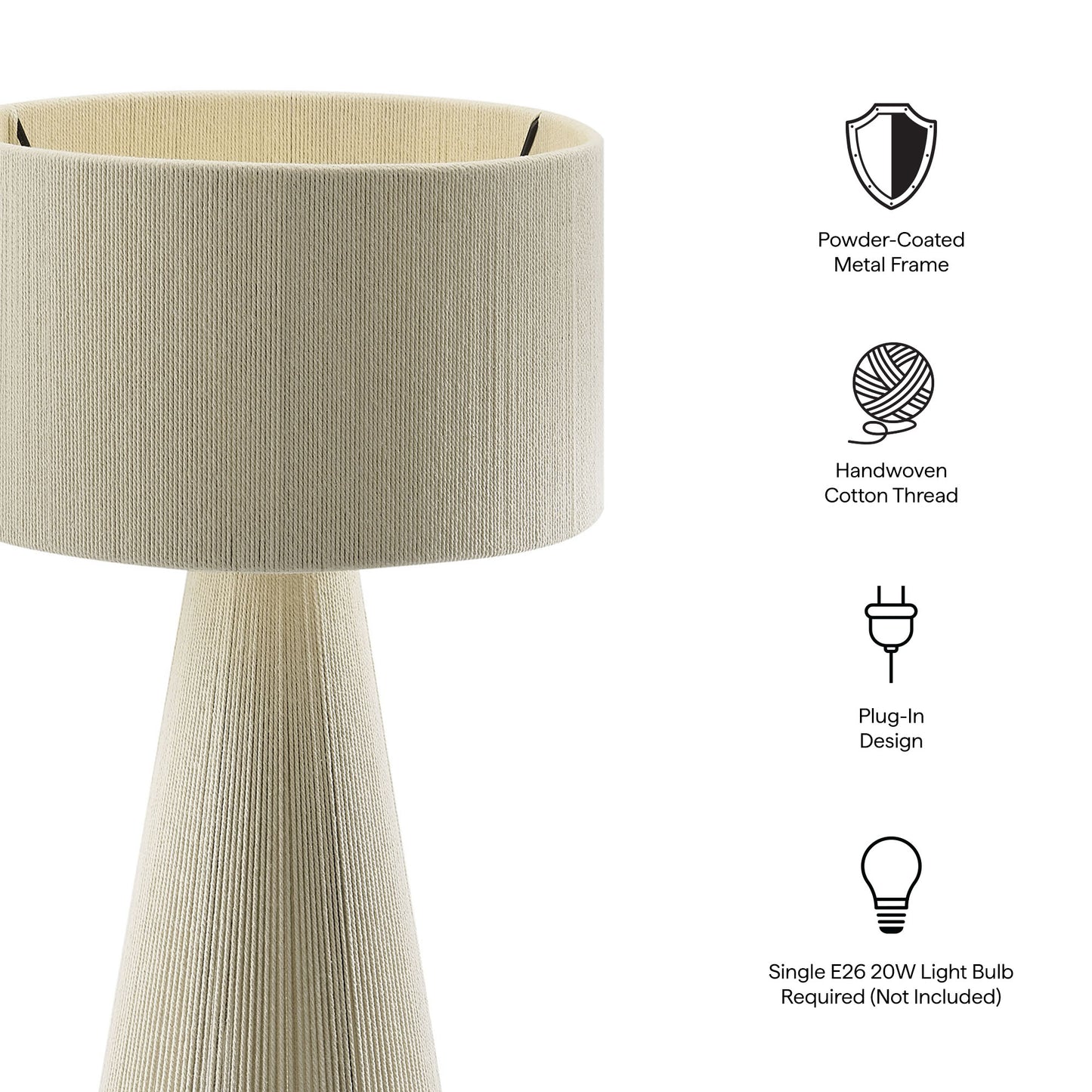 Gia Handwoven Cotton Thread Striped or Plain Table Lamp by Modway | Table Lamps | Modishstore - 29