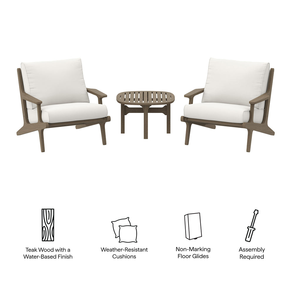 Saratoga 3-Piece Outdoor Patio Teak Wood Furniture Set with Lounge Chairs and Side Table by Modway | Outdoor Patio Daybed | Modishstore - 5