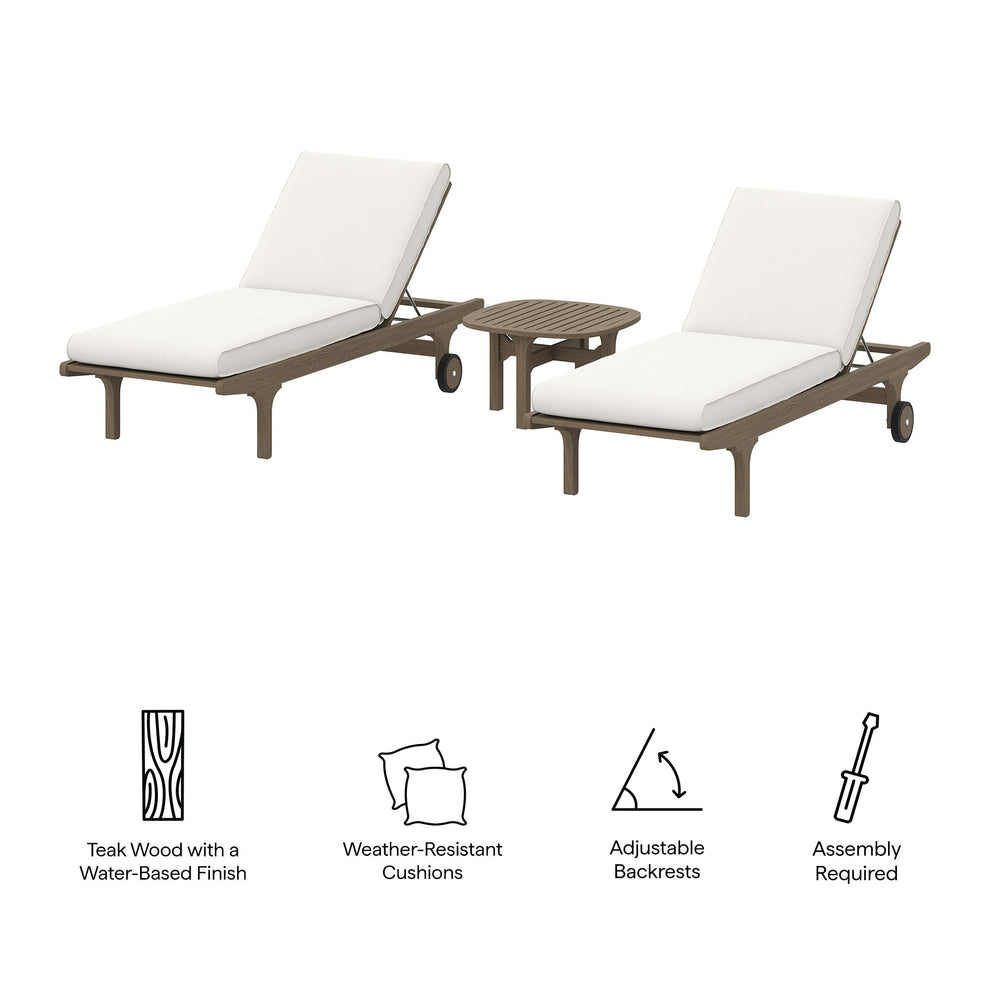 Saratoga Outdoor Patio Teak Wood 3-Piece Chaise Lounge Furniture Set by Modway | Outdoor Patio Daybed | Modishstore - 5