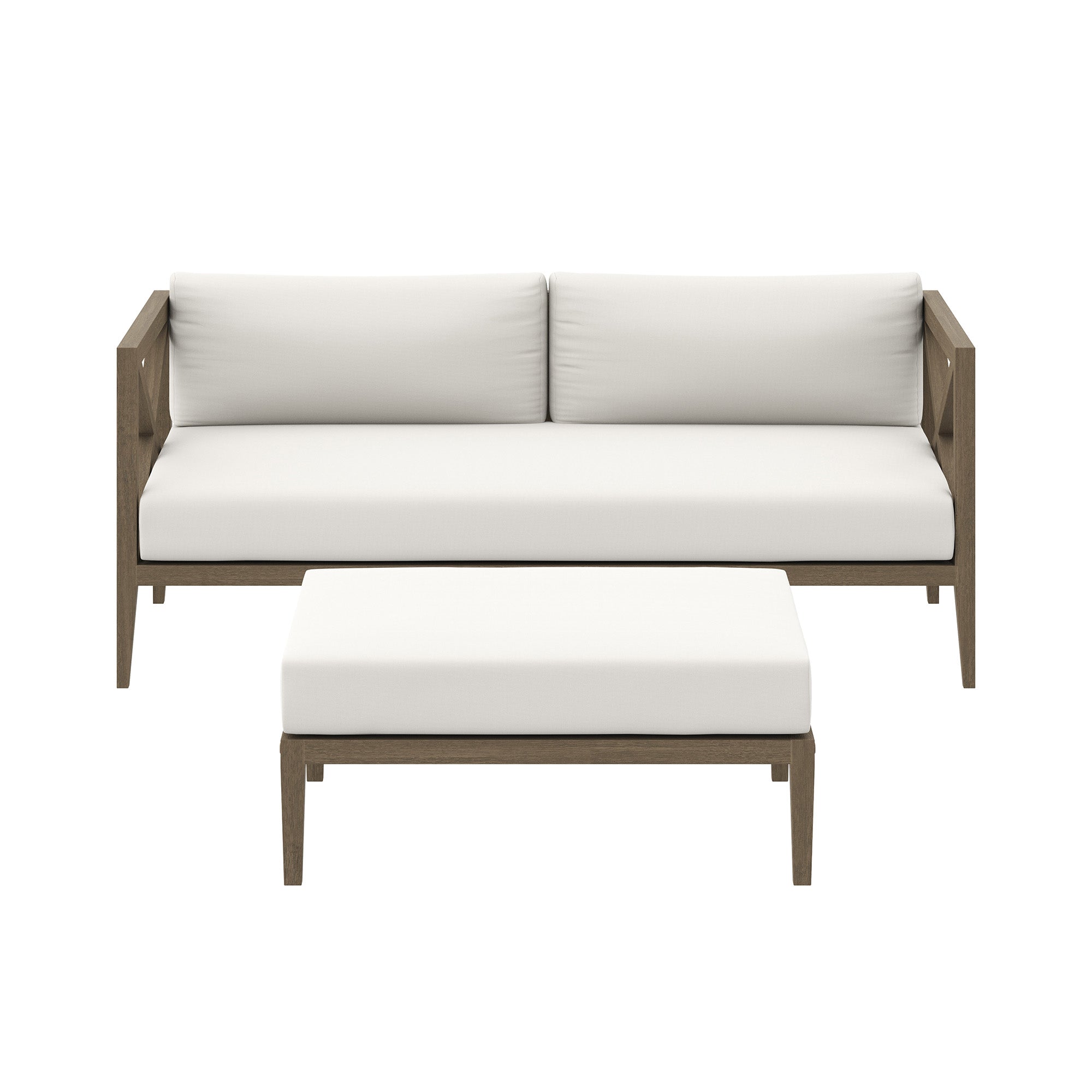 Northlake Outdoor Patio Teak Wood Loveseat and Ottoman Set - Thumbnail 3