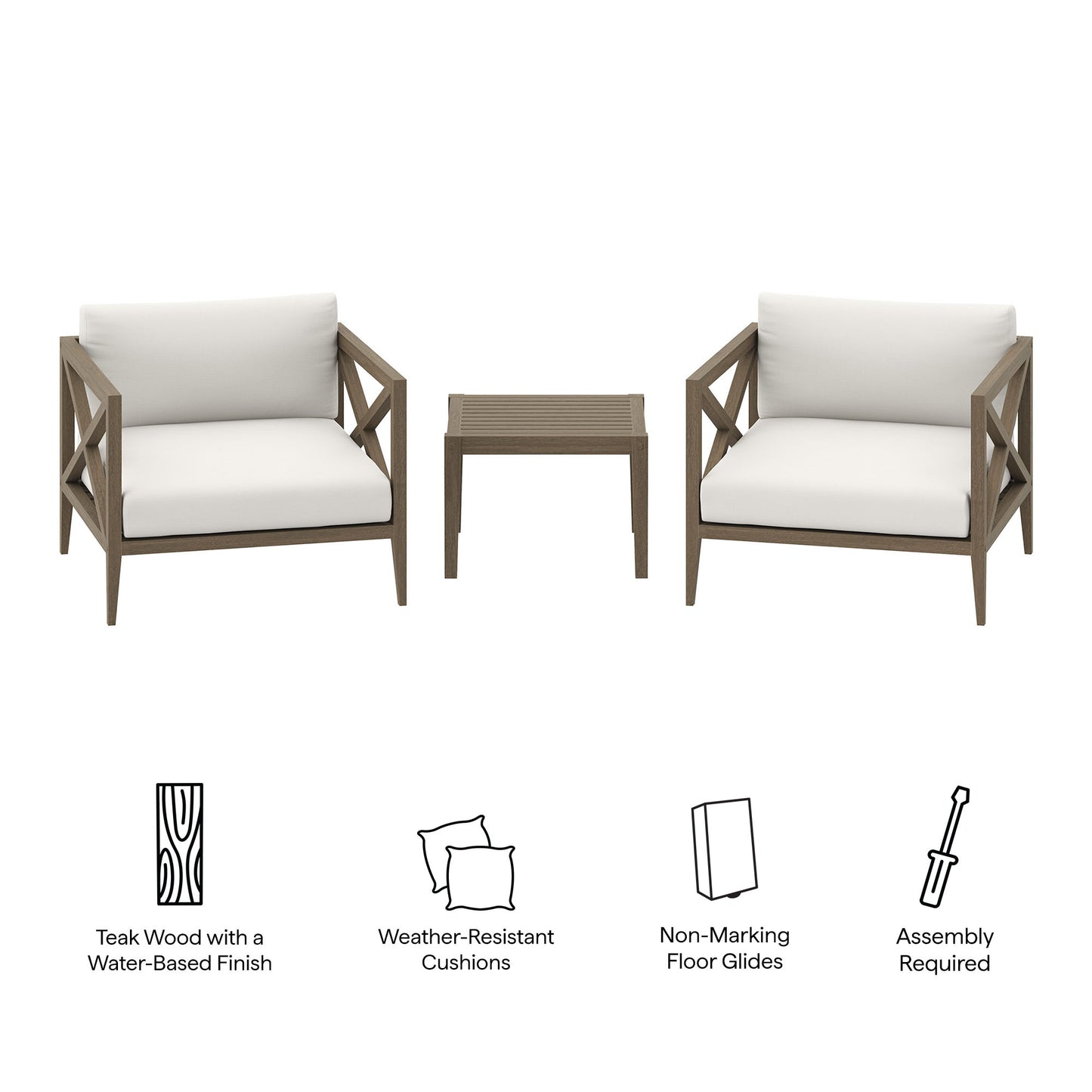 Northlake 3-Piece Outdoor Patio Teak Wood Furniture Set with Armchair and Side Table by Modway | Outdoor Patio Daybed | Modishstore - 5