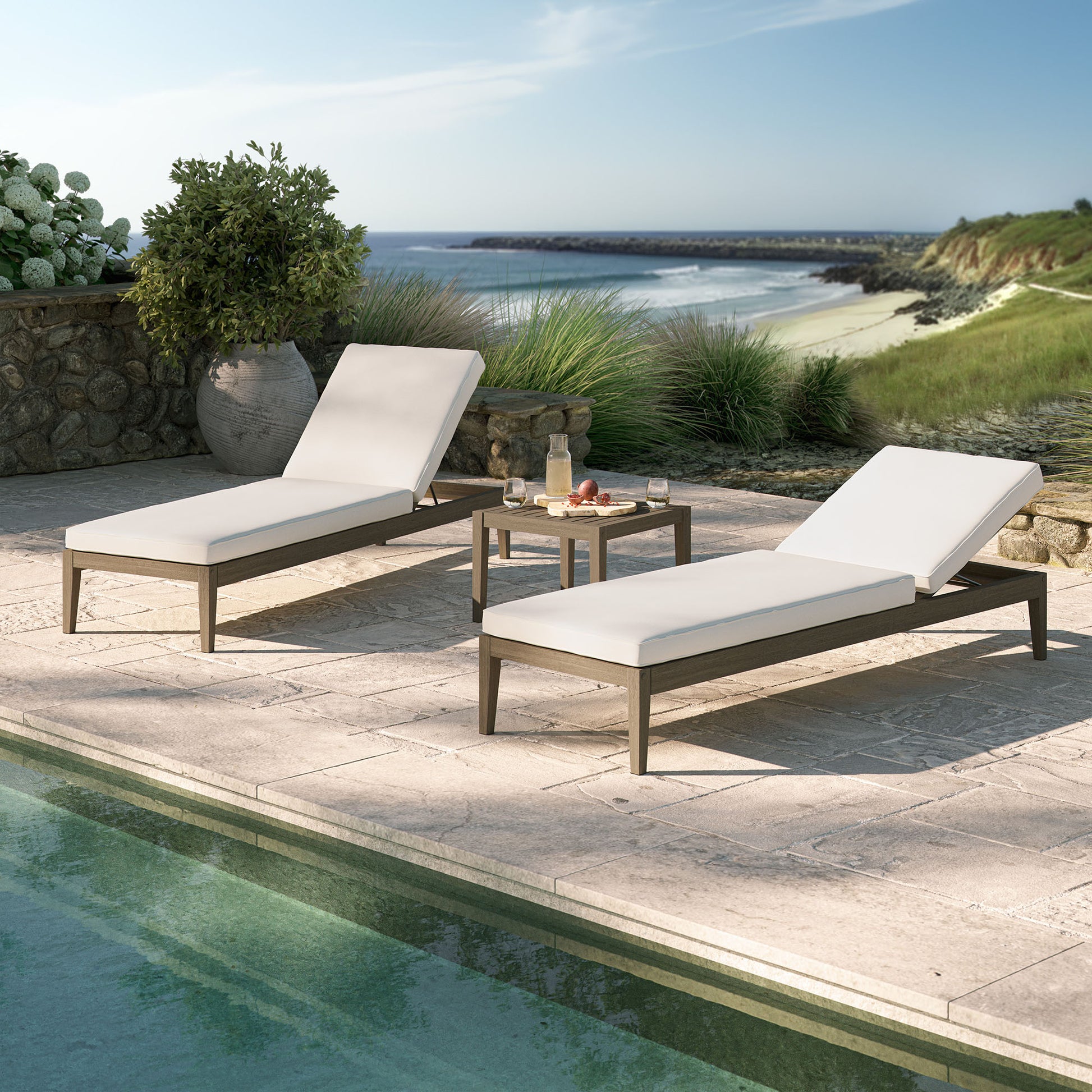 Northlake 3-Piece Outdoor Patio Teak Wood Furniture Set with Chaise Lounges and Side Table by Modway | Outdoor Patio Daybed | Modishstore - 1