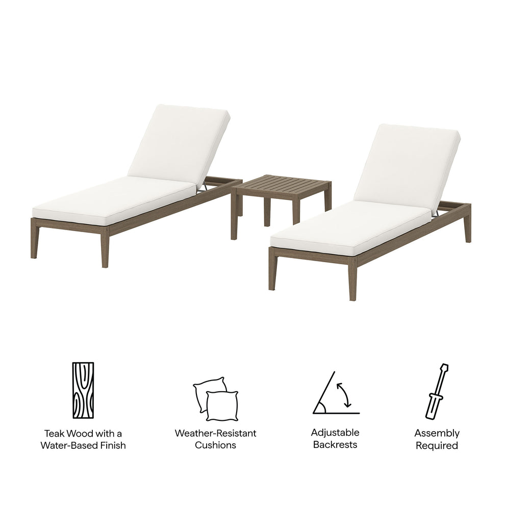 Northlake 3-Piece Outdoor Patio Teak Wood Furniture Set with Chaise Lounges and Side Table by Modway | Outdoor Patio Daybed | Modishstore - 5