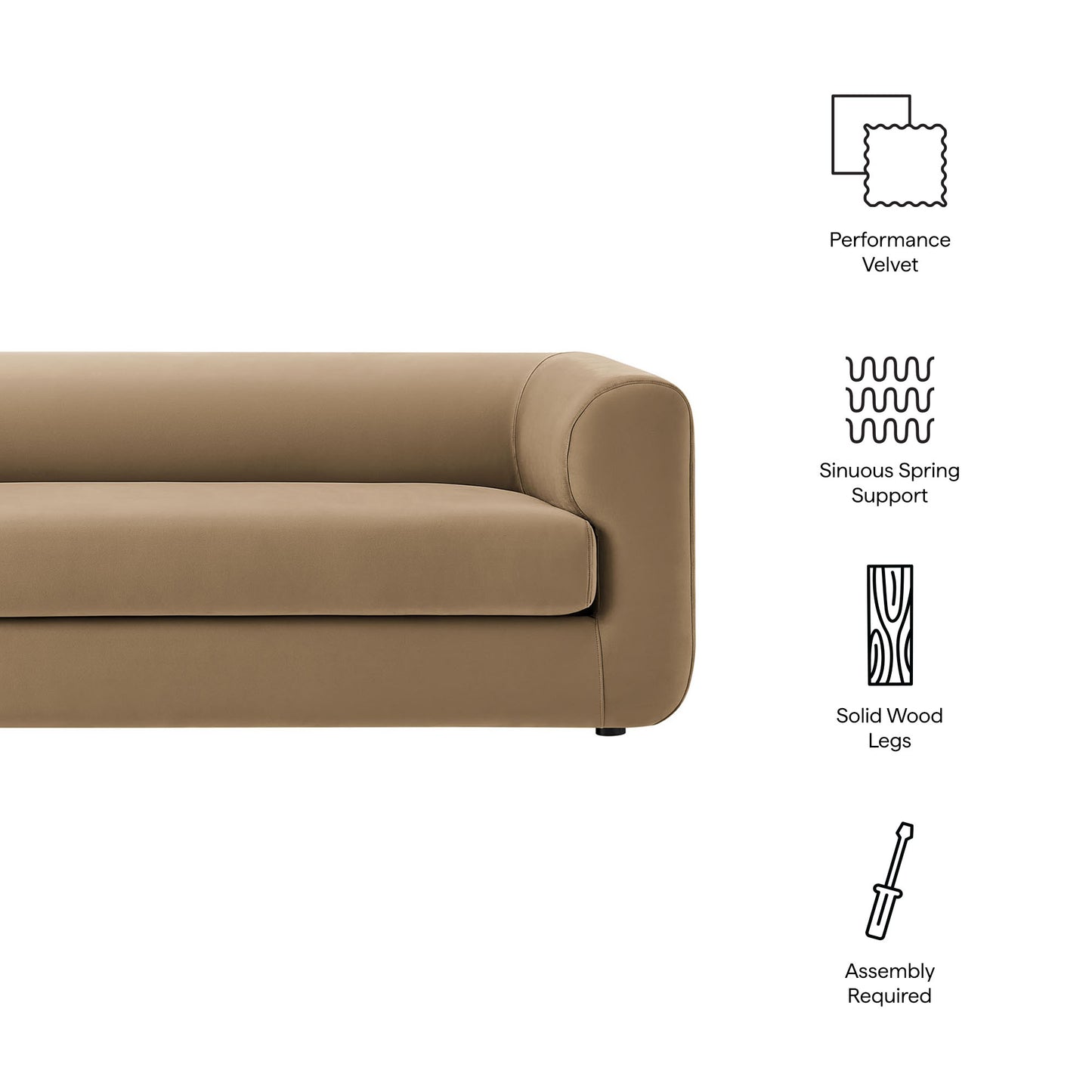 Leif 89" Performance Velvet Upholstered Sofa by Modway | Sofas | Modishstore - 26