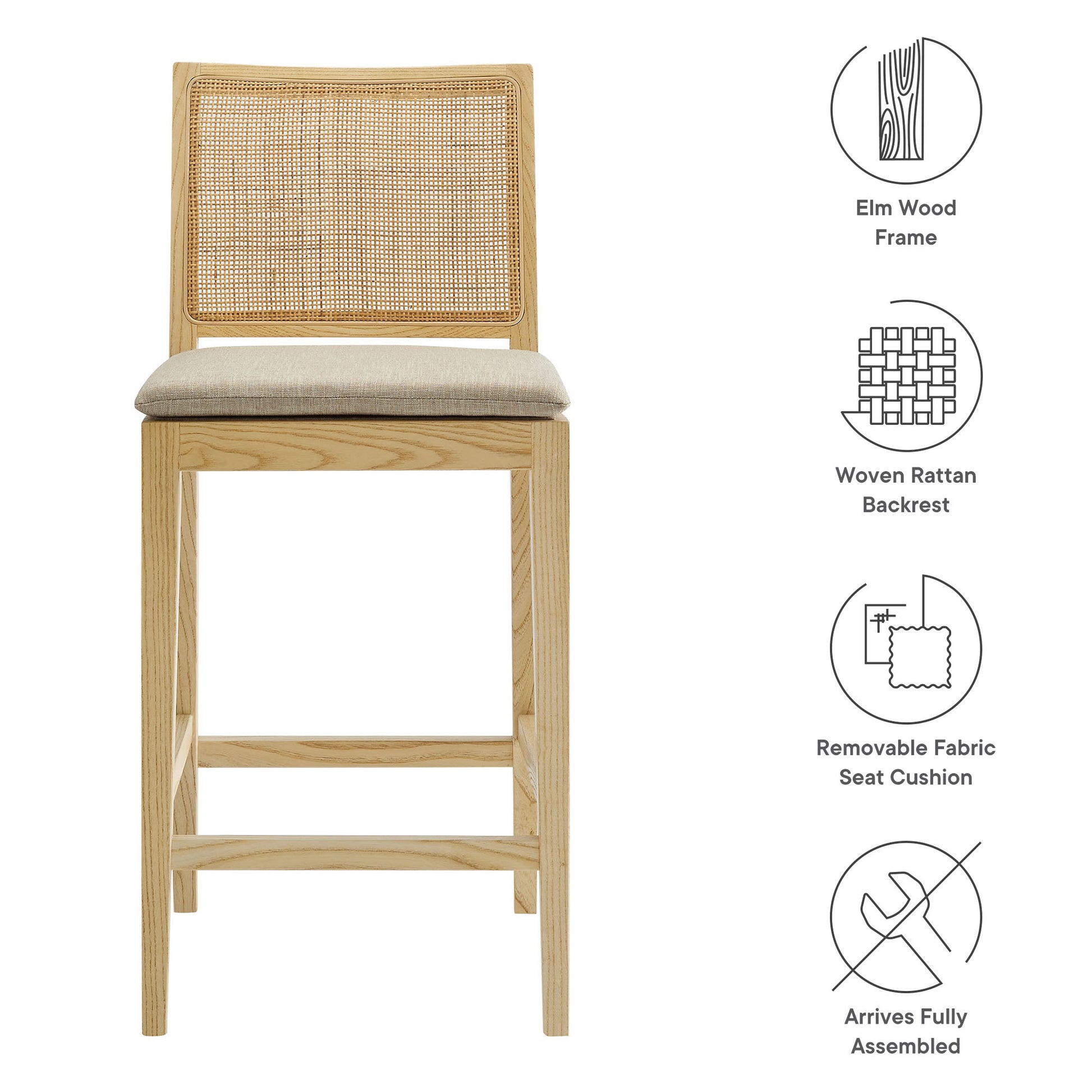 Ovard Wood and Rattan Counter Stool by Modway | Counter Stools | Modishstore - 8