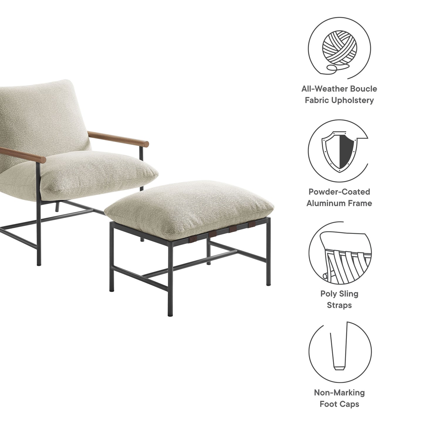Raya Outdoor Patio Boucle Lounge Chair and Ottoman by Modway | Lounge Chairs | Modishstore - 6