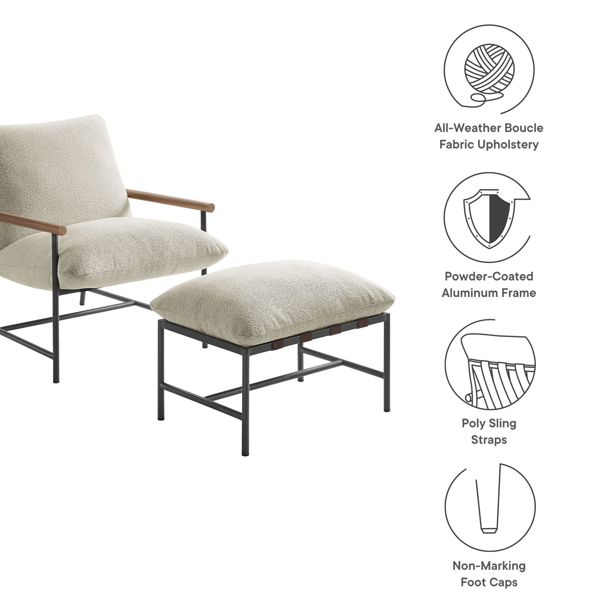 Raya Outdoor Patio Boucle Lounge Chair and Ottoman by Modway | Lounge Chairs | Modishstore - 6