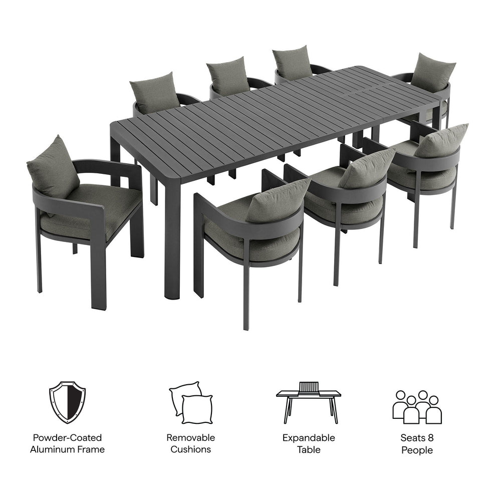 Tahoe 9-Piece Outdoor Patio Aluminum Dining Set With Extendable Table by Modway | Outdoor Patio Daybed | Modishstore - 5