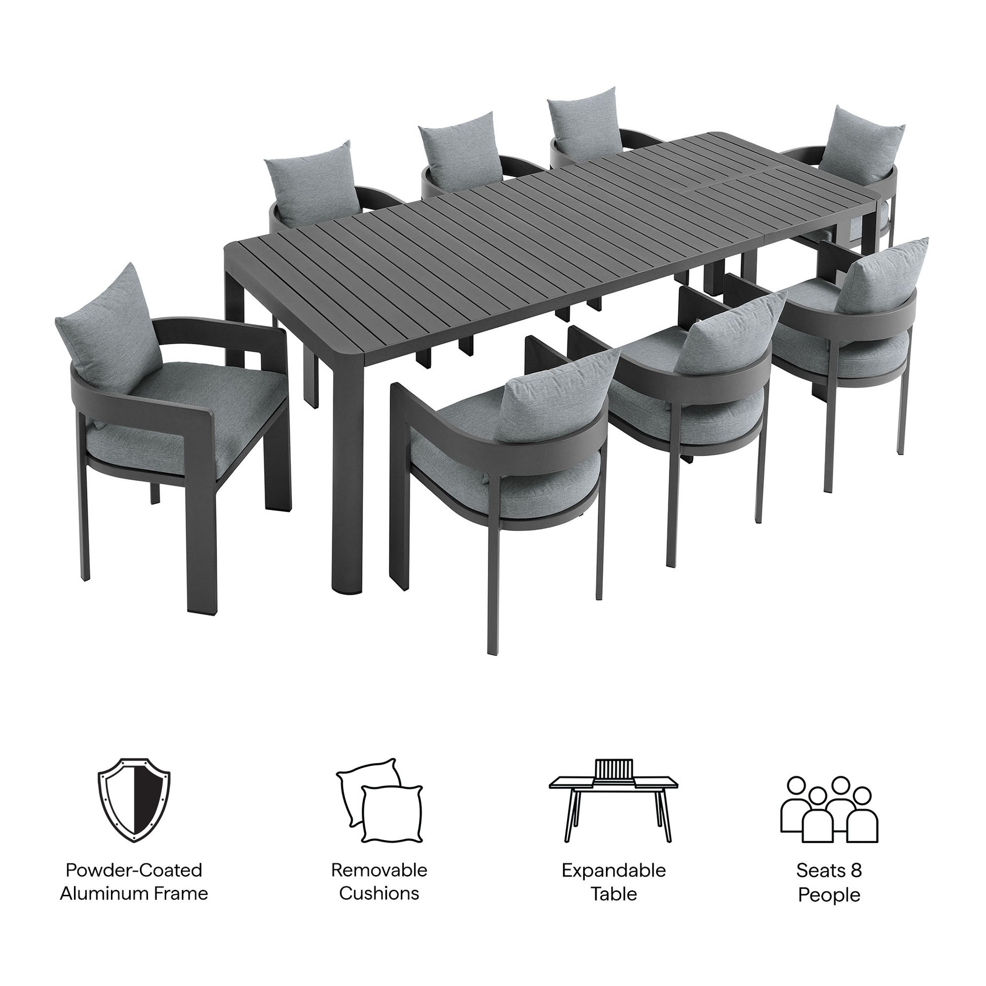 Tahoe 9-Piece Outdoor Patio Aluminum Dining Set With Extendable Table by Modway | Outdoor Patio Daybed | Modishstore - 12