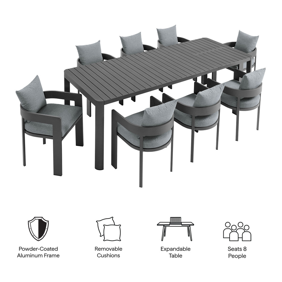 Tahoe 9-Piece Outdoor Patio Aluminum Dining Set With Extendable Table by Modway | Outdoor Patio Daybed | Modishstore - 12