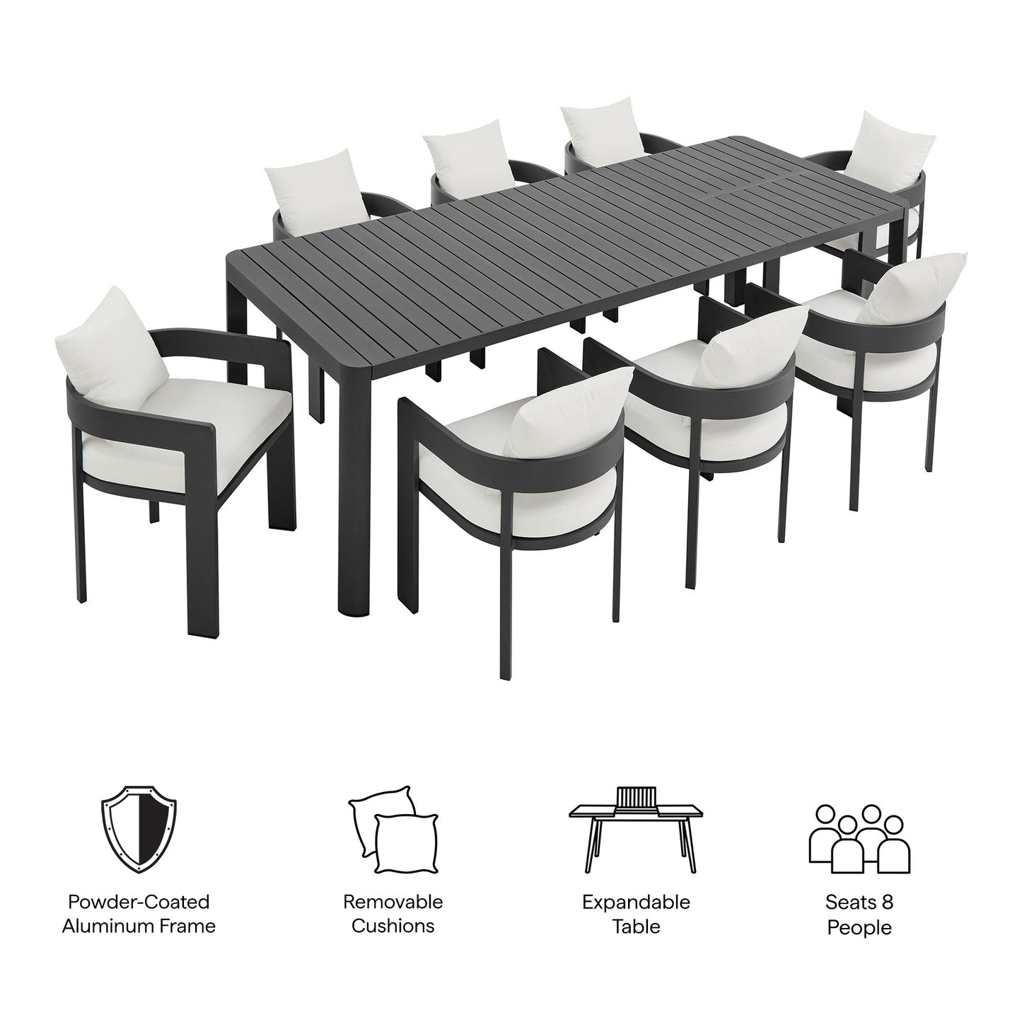 Tahoe 9-Piece Outdoor Patio Aluminum Dining Set With Extendable Table by Modway | Outdoor Patio Daybed | Modishstore - 19
