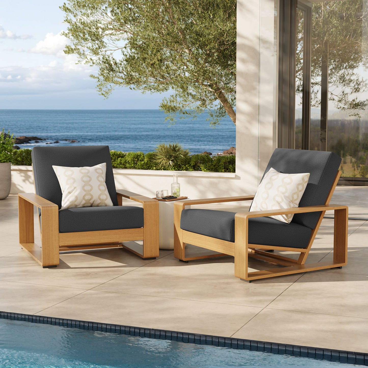 Lirienne Outdoor Patio Aluminum Faux Wood Armchairs Set of 2 by Modway