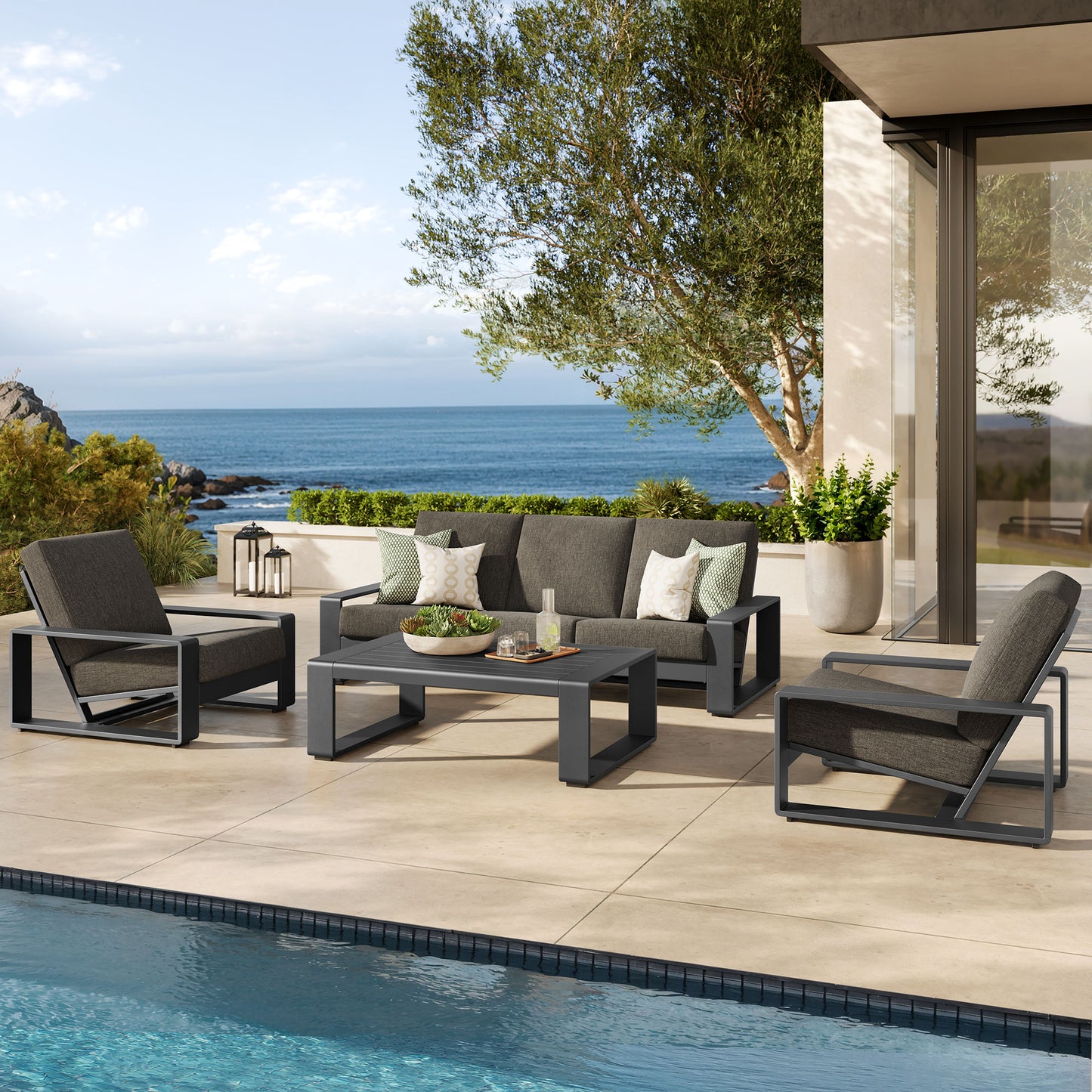 Lirienne Outdoor Patio Aluminum Faux Wood Armchairs Set of 2 by Modway