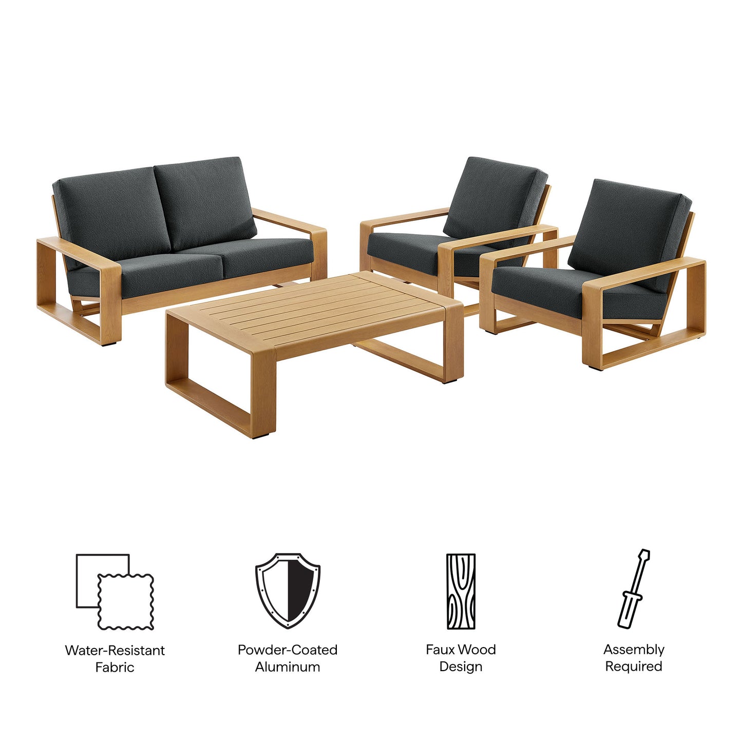 Lirienne 4-Piece Outdoor Patio Aluminum Faux Wood Furniture Set by Modway | Outdoor Patio Daybed | Modishstore - 5