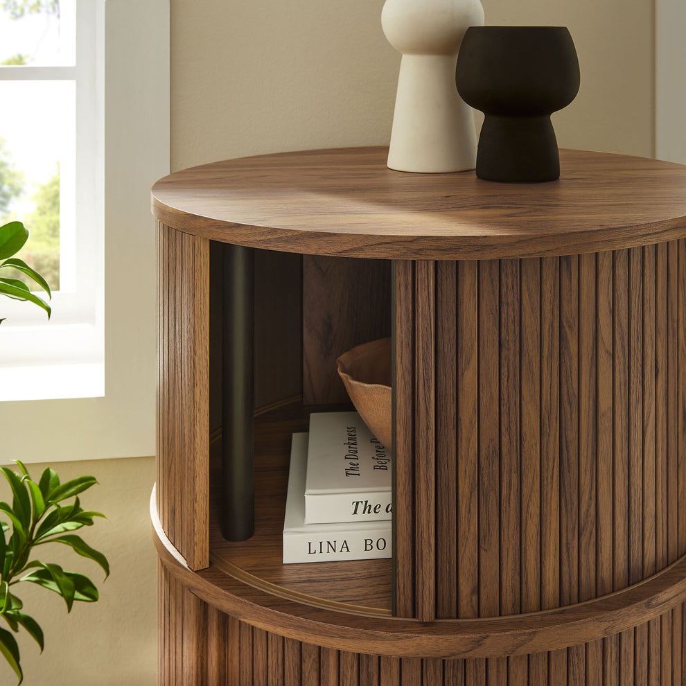 Clement Round Pedestal Stand Storage Table With Sliding Tambour Doors by Modway | Cabinests | Modishstore - 8