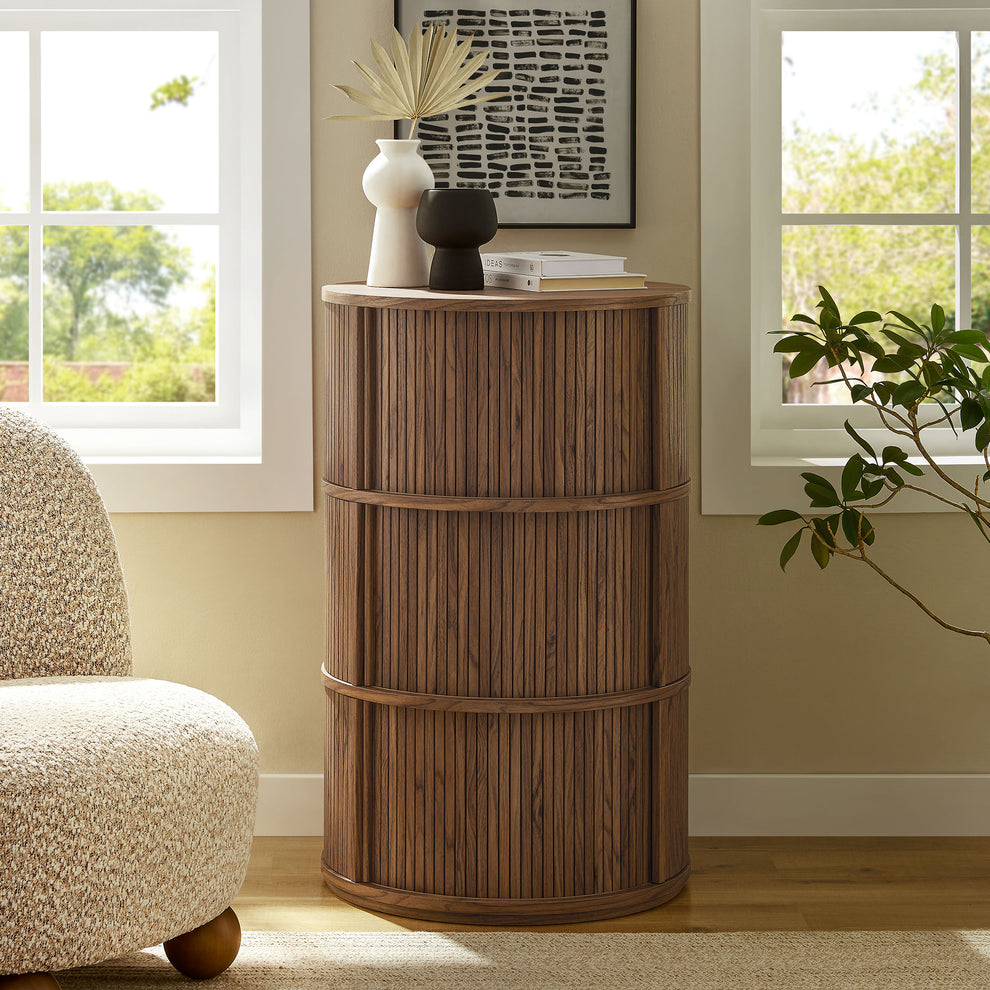 Clement Round Pedestal Stand Storage Table With Sliding Tambour Doors by Modway | Cabinests | Modishstore - 9