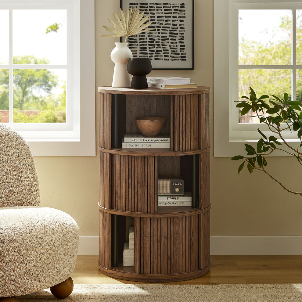 Clement Round Pedestal Stand Storage Table With Sliding Tambour Doors by Modway | Cabinests | Modishstore - 10