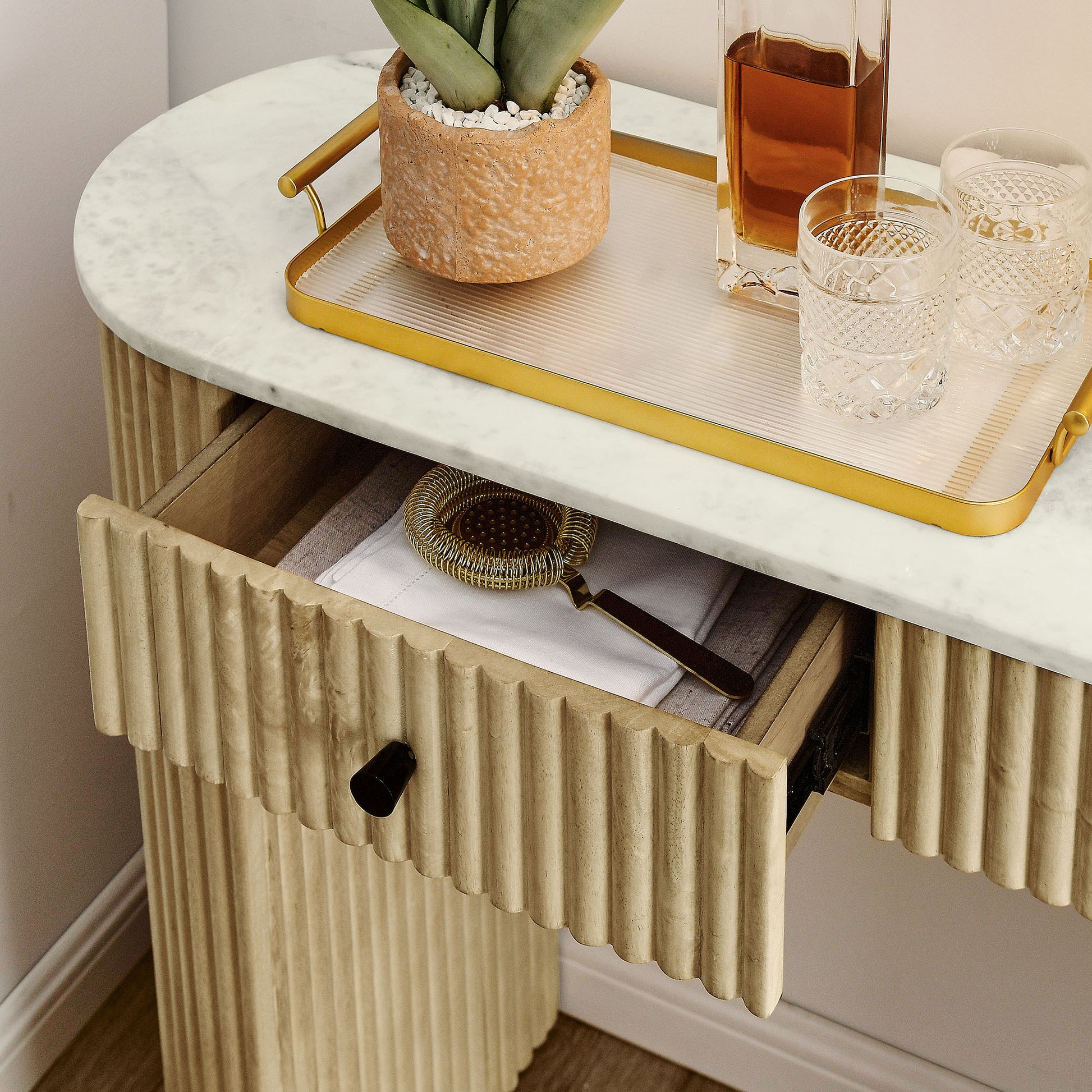 Caldera 42" Curved Solid Wood and Marble Console Table by Modway | Console Tablees | Modishstore - 7